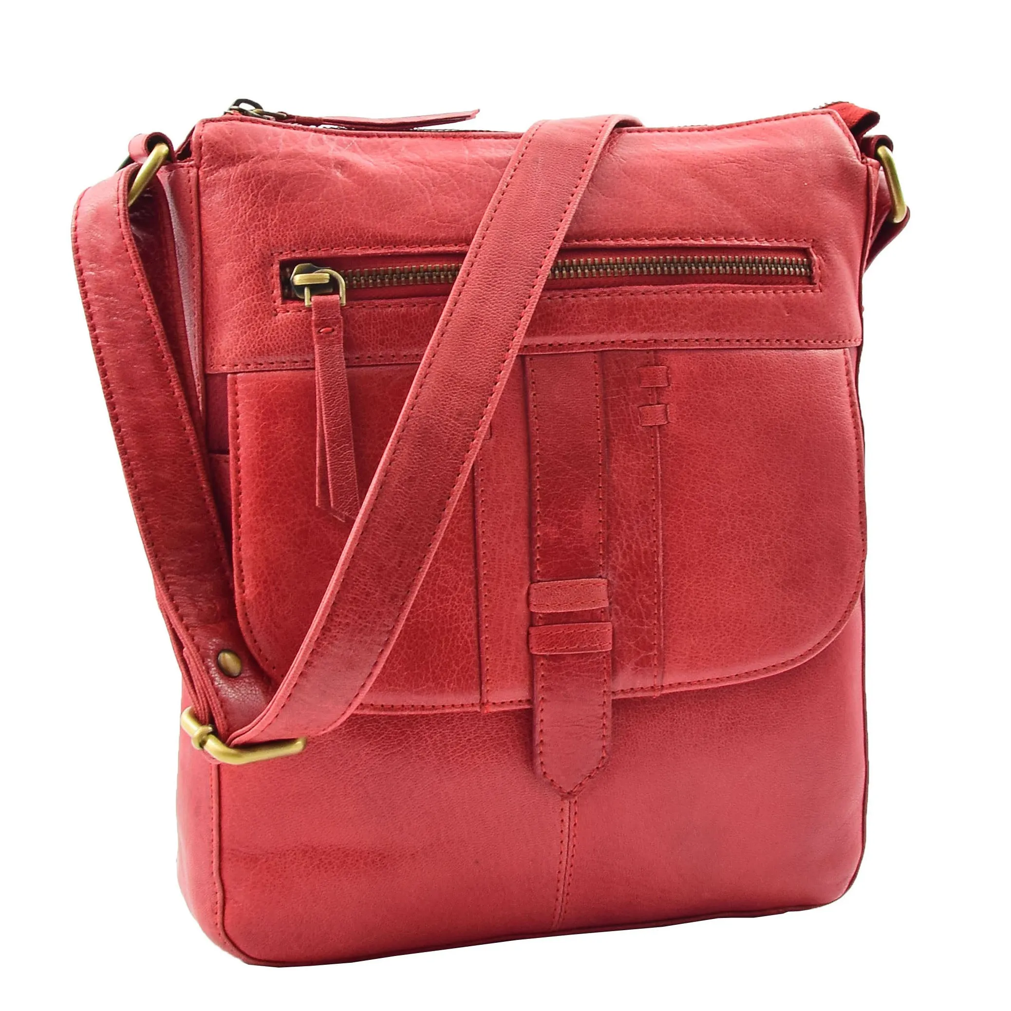 DR344 Women's Leather Cross Body Messenger Bag Red