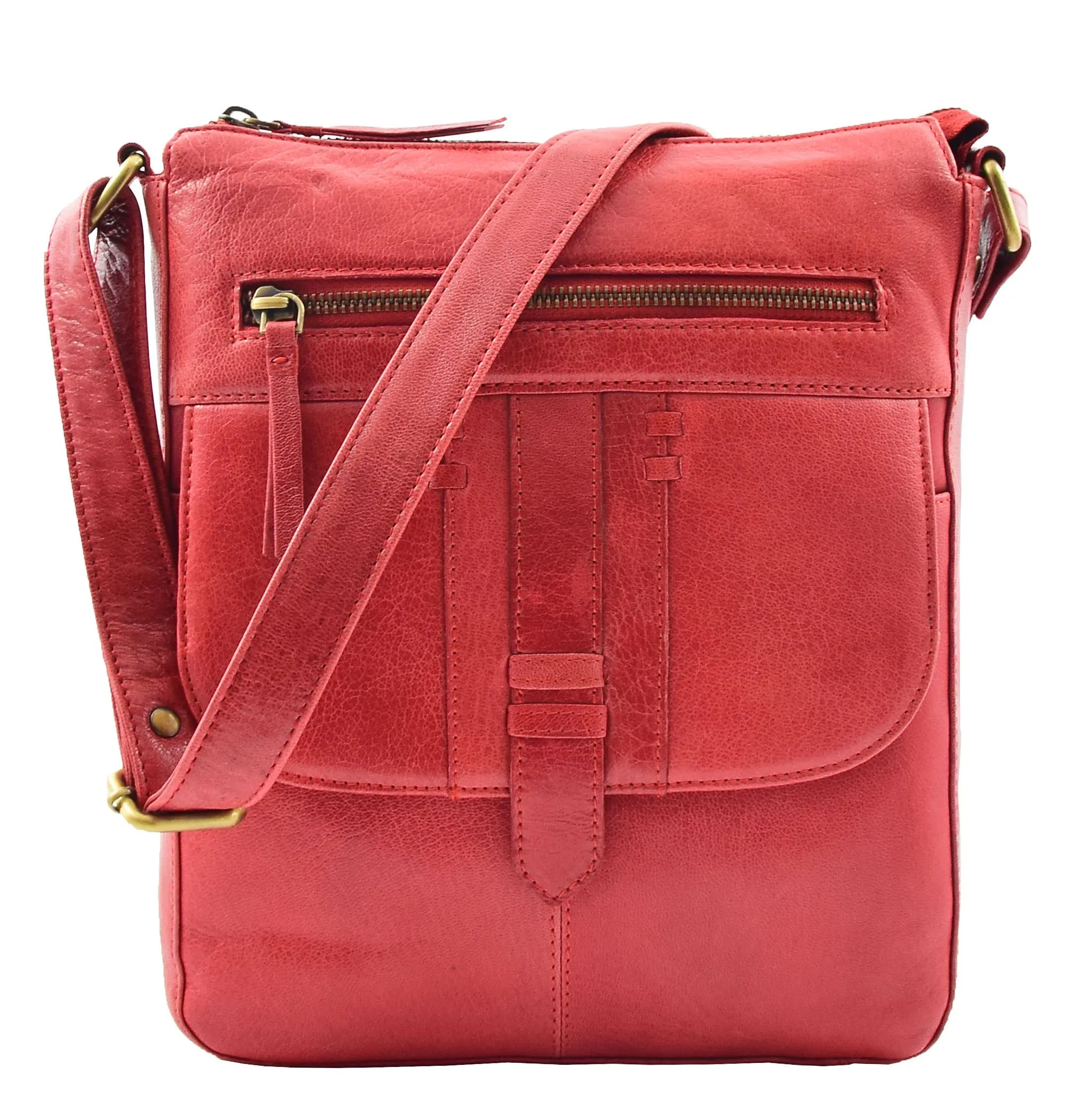 DR344 Women's Leather Cross Body Messenger Bag Red