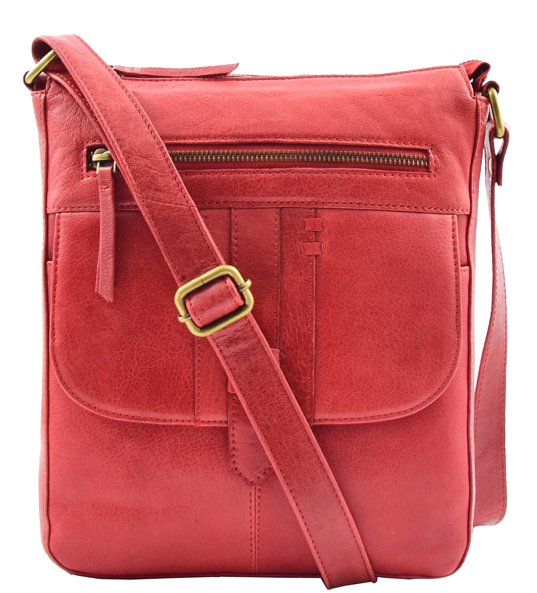 DR344 Women's Leather Cross Body Messenger Bag Red