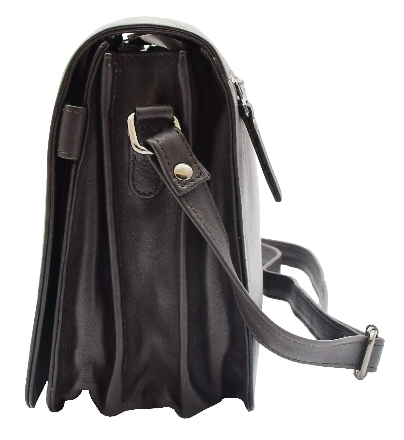 DR352 Women's Leather Cross Body Bag Flap Over Messenger Office Organiser Brown