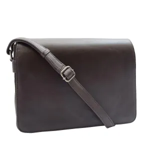 DR352 Women's Leather Cross Body Bag Flap Over Messenger Office Organiser Brown