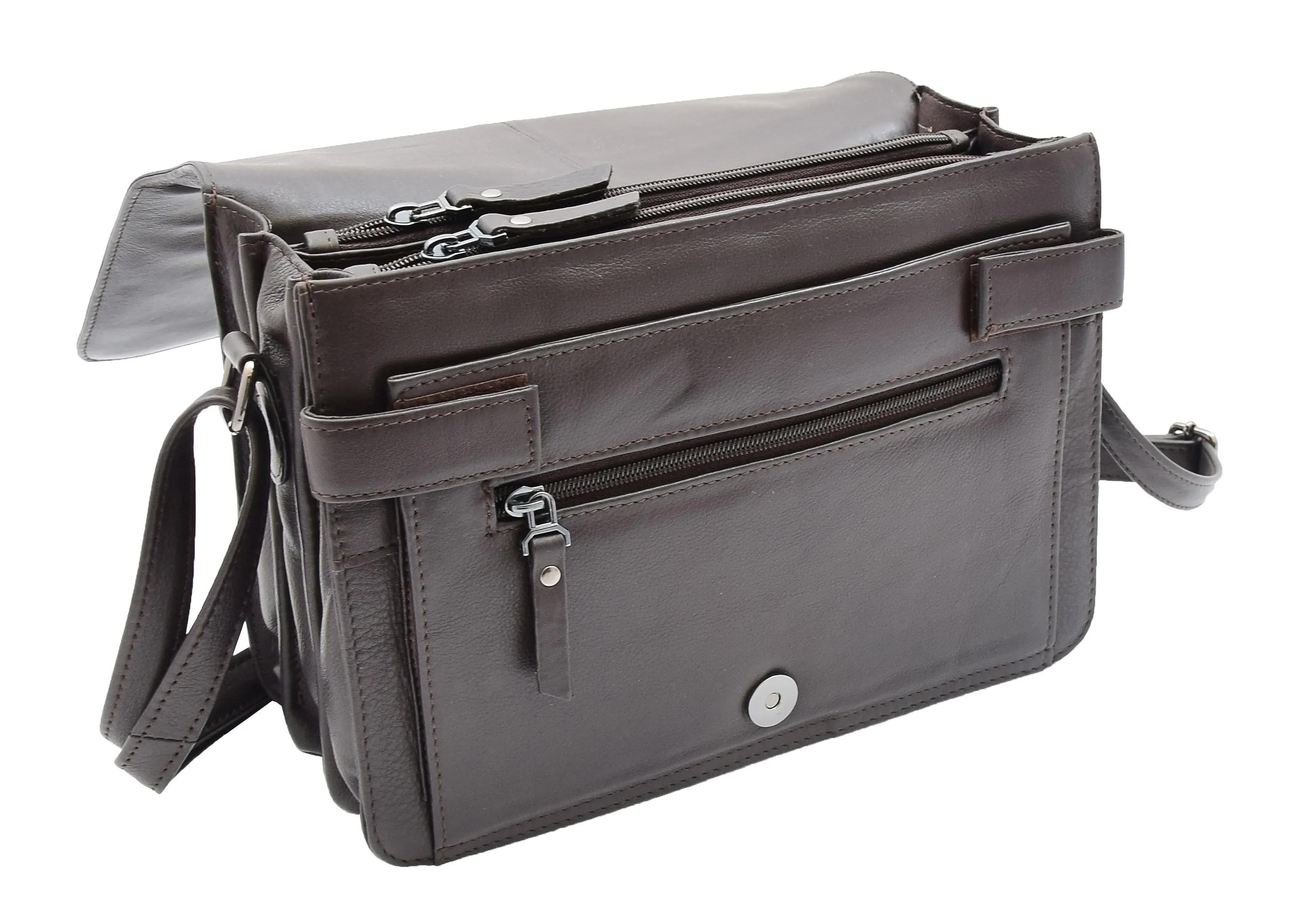 DR352 Women's Leather Cross Body Bag Flap Over Messenger Office Organiser Brown