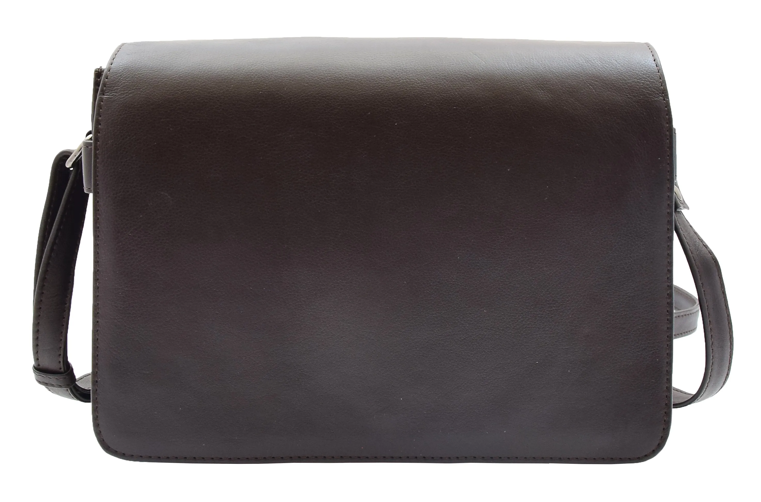DR352 Women's Leather Cross Body Bag Flap Over Messenger Office Organiser Brown