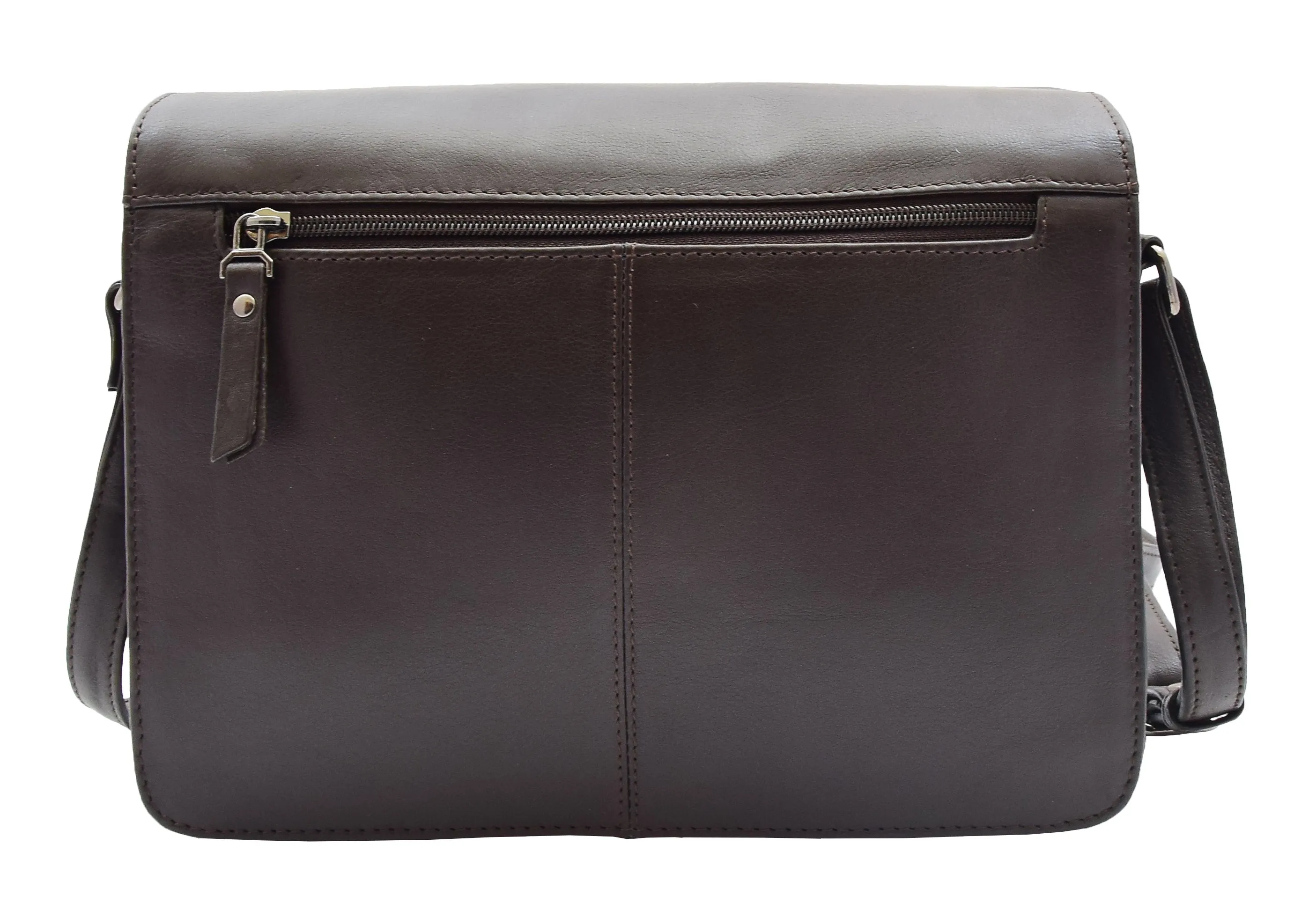 DR352 Women's Leather Cross Body Bag Flap Over Messenger Office Organiser Brown