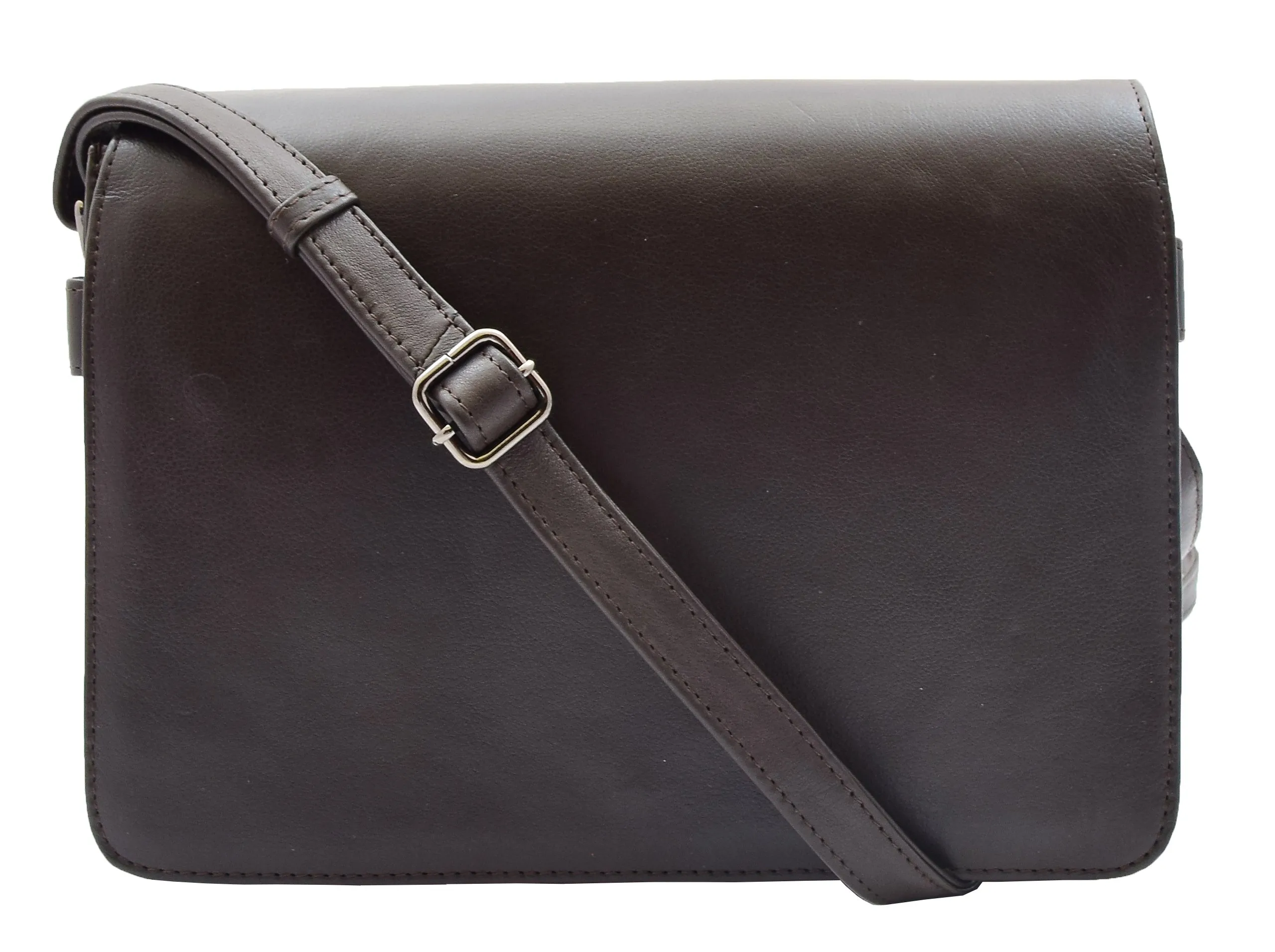 DR352 Women's Leather Cross Body Bag Flap Over Messenger Office Organiser Brown