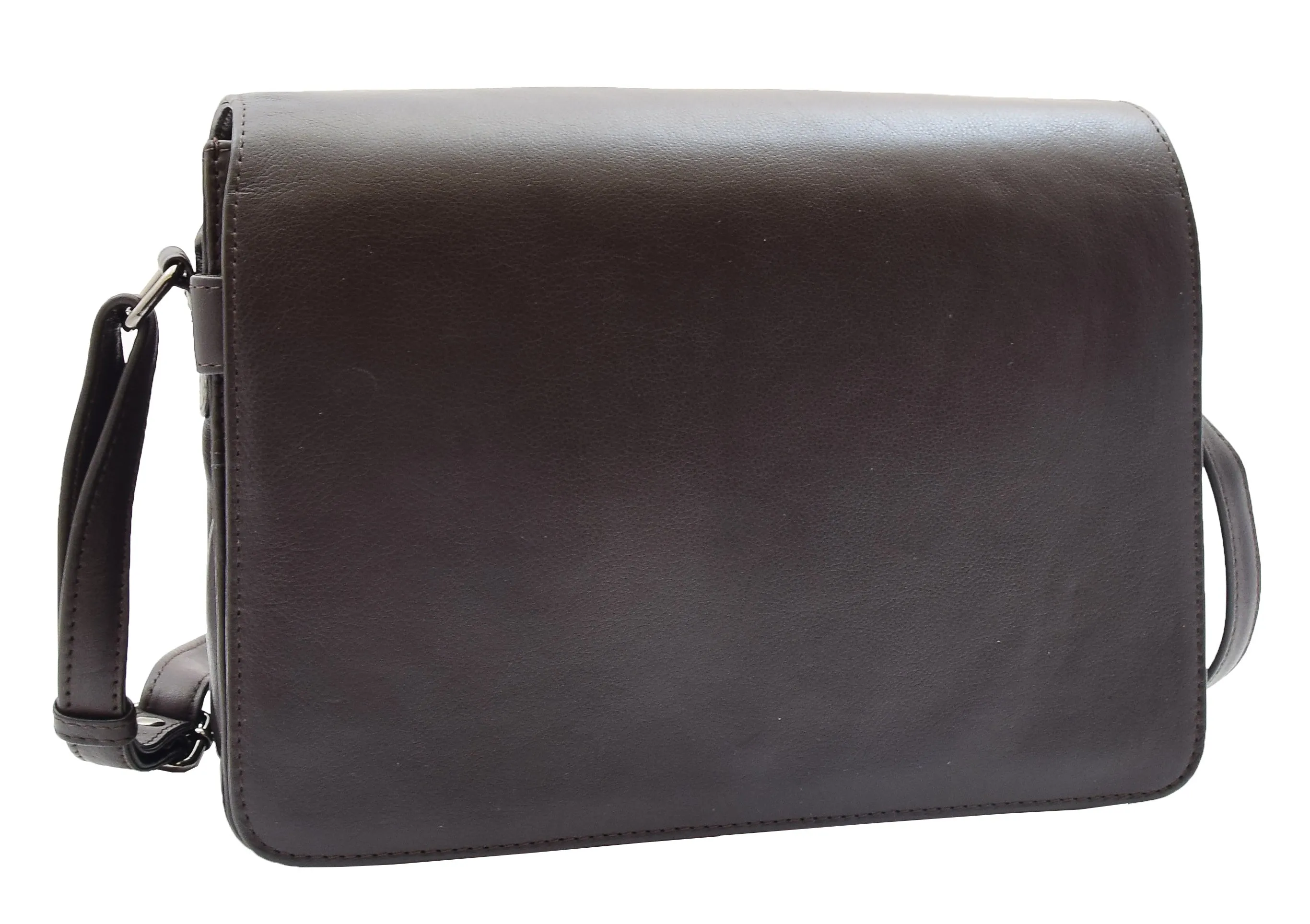 DR352 Women's Leather Cross Body Bag Flap Over Messenger Office Organiser Brown