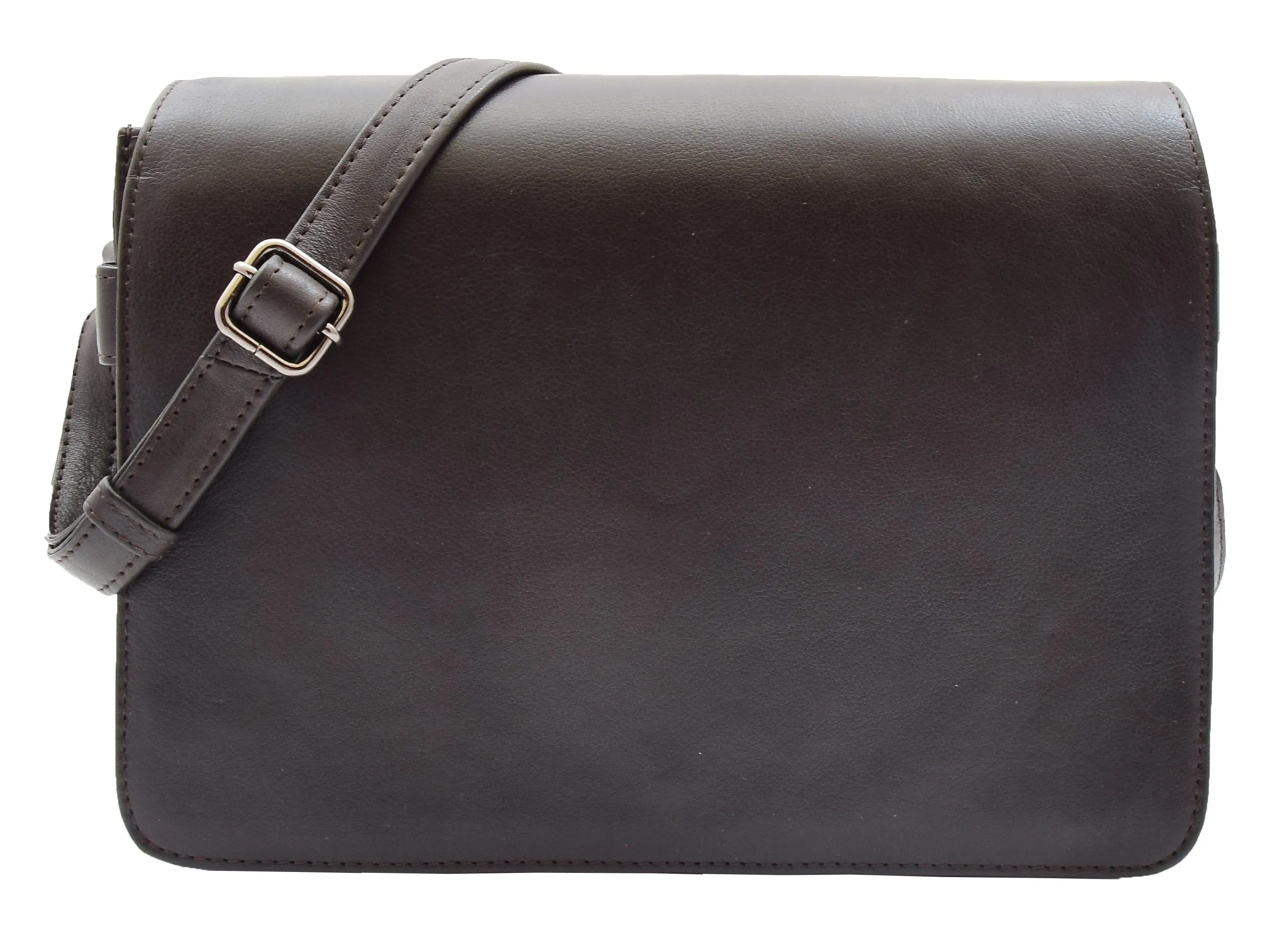 DR352 Women's Leather Cross Body Bag Flap Over Messenger Office Organiser Brown