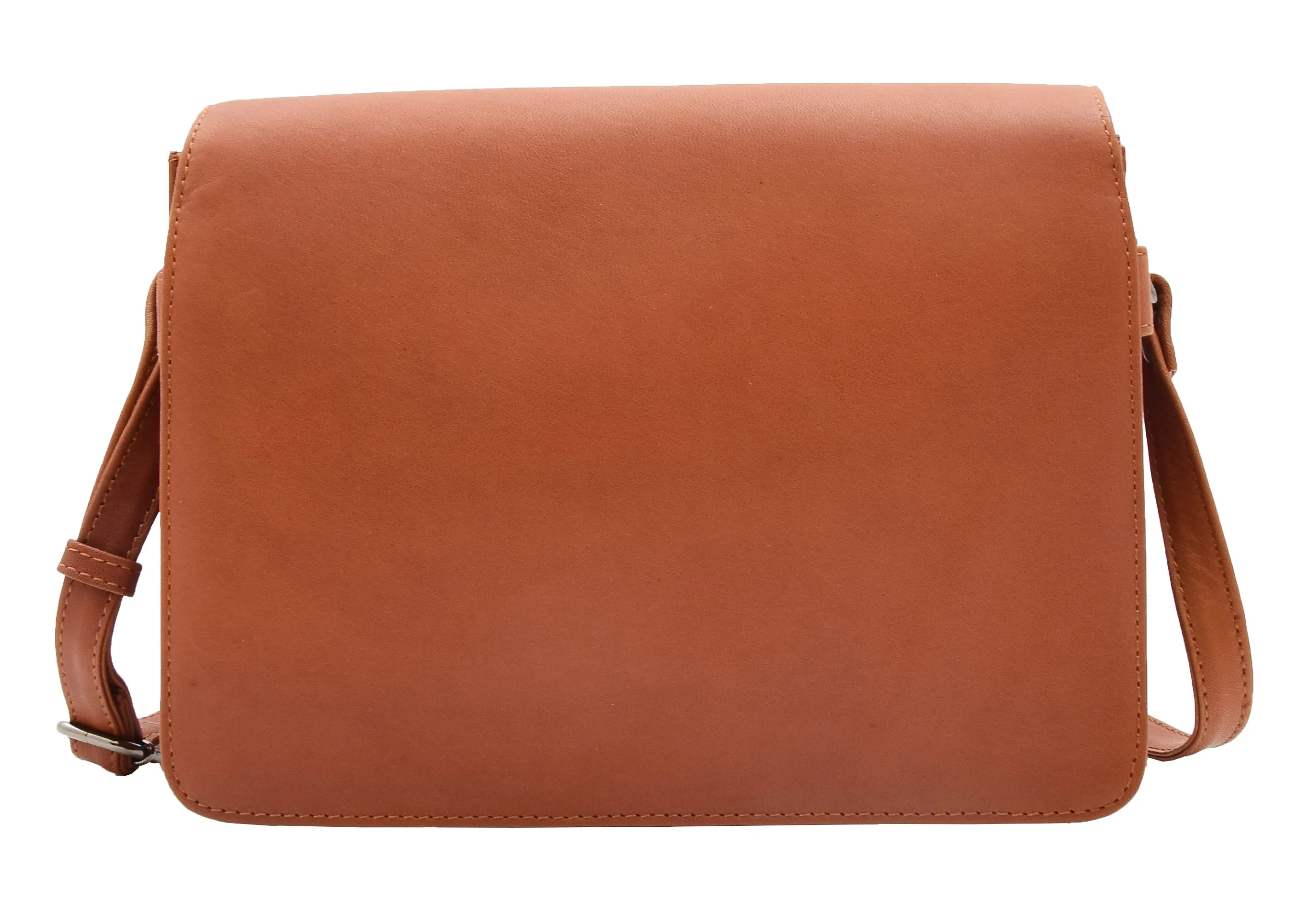 DR352 Women's Leather Cross Body Bag Flap Over Messenger Office Organiser Cognac