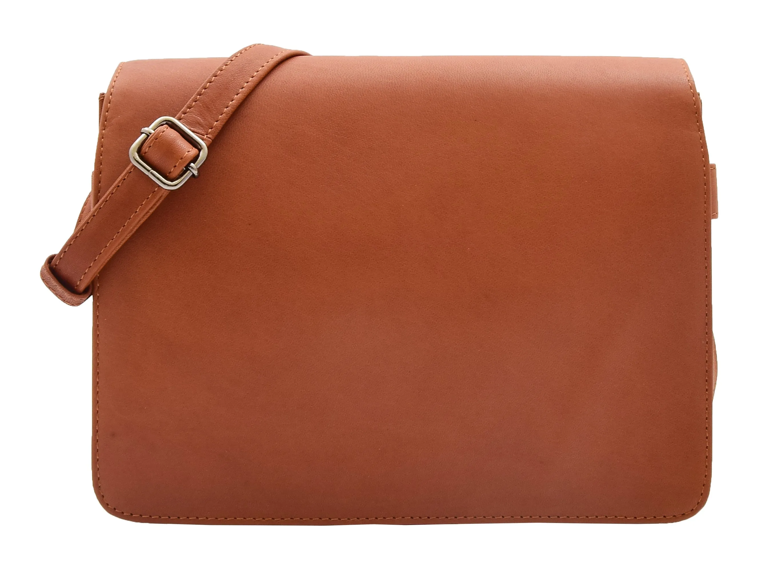 DR352 Women's Leather Cross Body Bag Flap Over Messenger Office Organiser Cognac