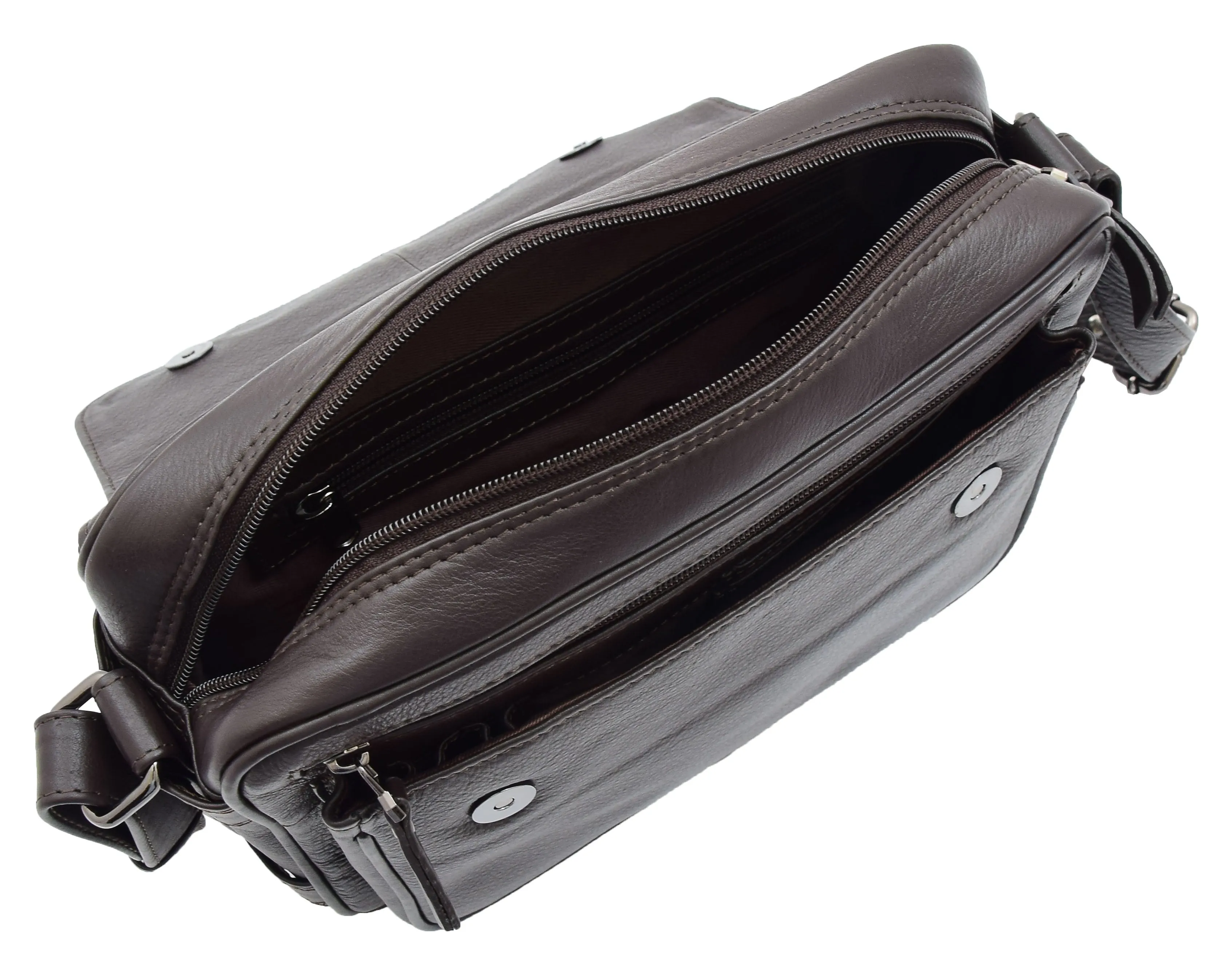 DR353 Women's Leather Cross Body Bag Casual Flap over Organiser Brown