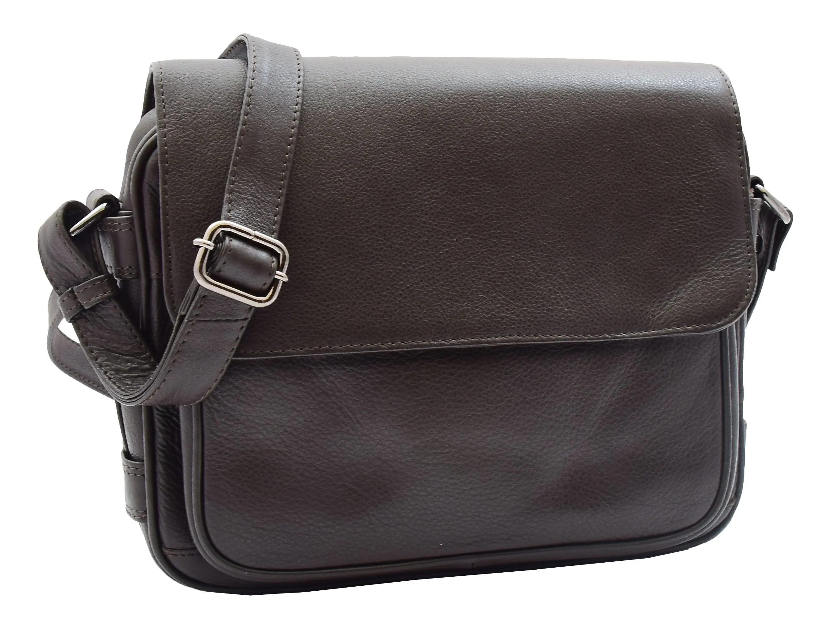 DR353 Women's Leather Cross Body Bag Casual Flap over Organiser Brown