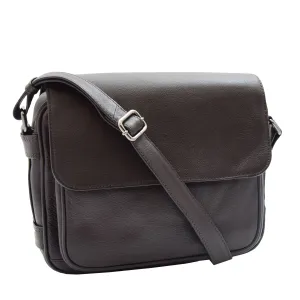 DR353 Women's Leather Cross Body Bag Casual Flap over Organiser Brown