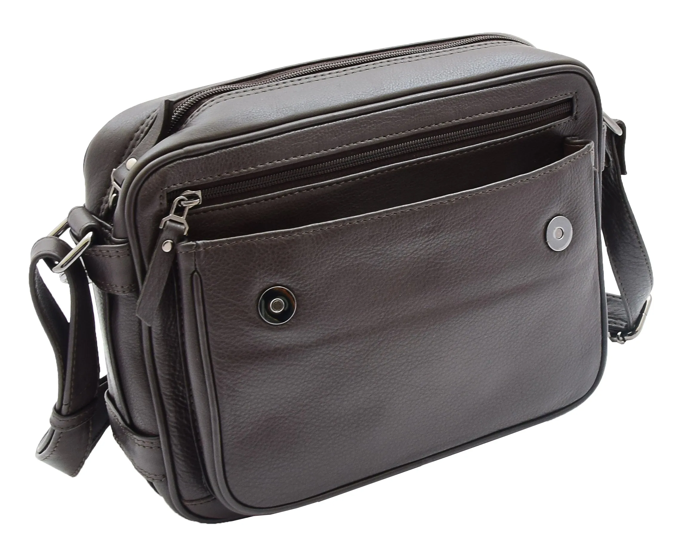 DR353 Women's Leather Cross Body Bag Casual Flap over Organiser Brown