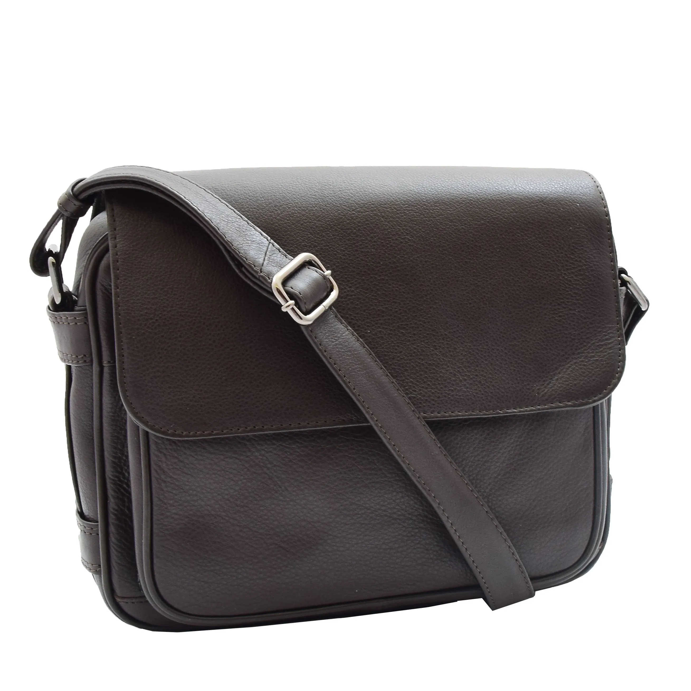 DR353 Women's Leather Cross Body Bag Casual Flap over Organiser Brown