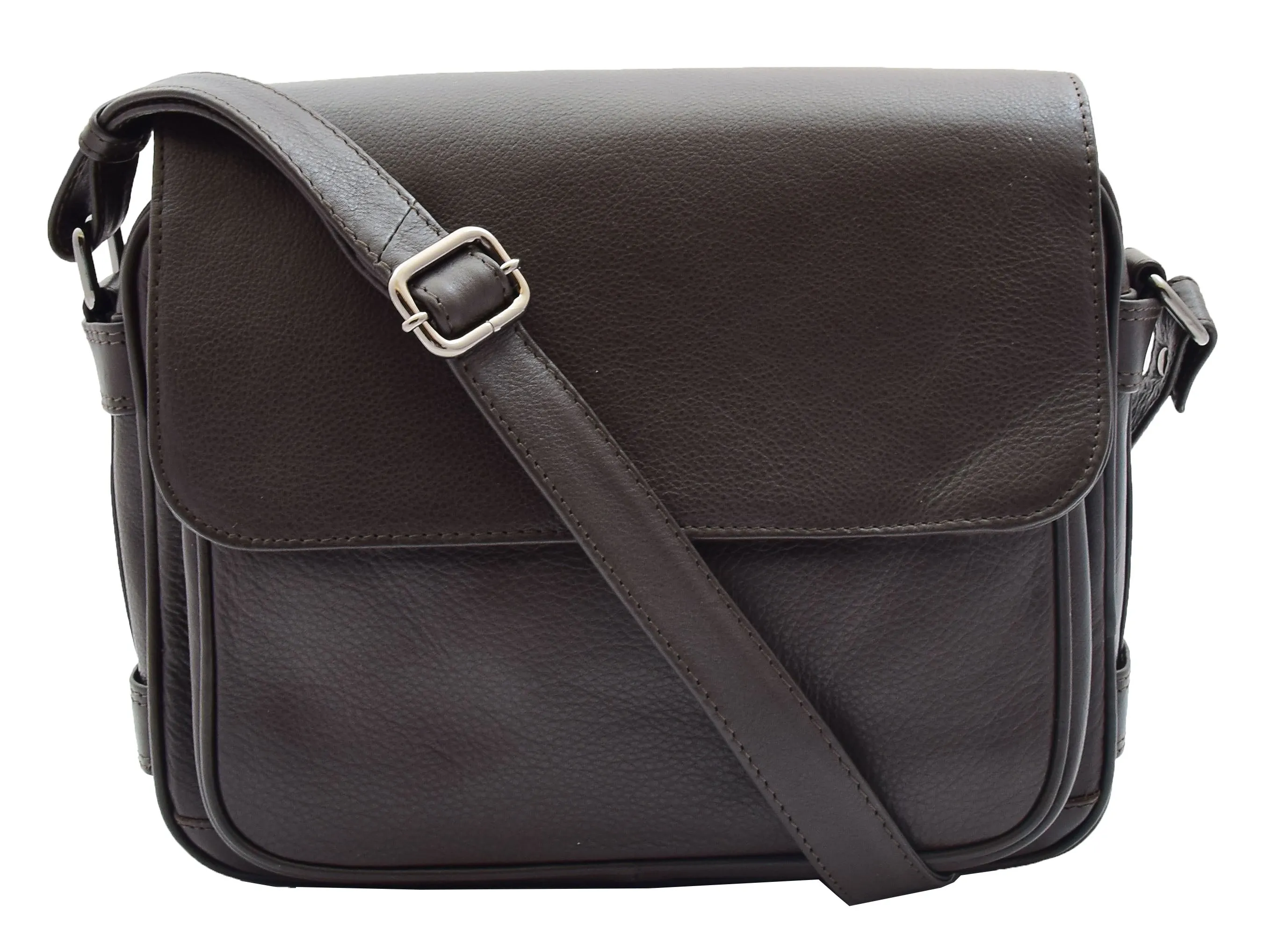 DR353 Women's Leather Cross Body Bag Casual Flap over Organiser Brown