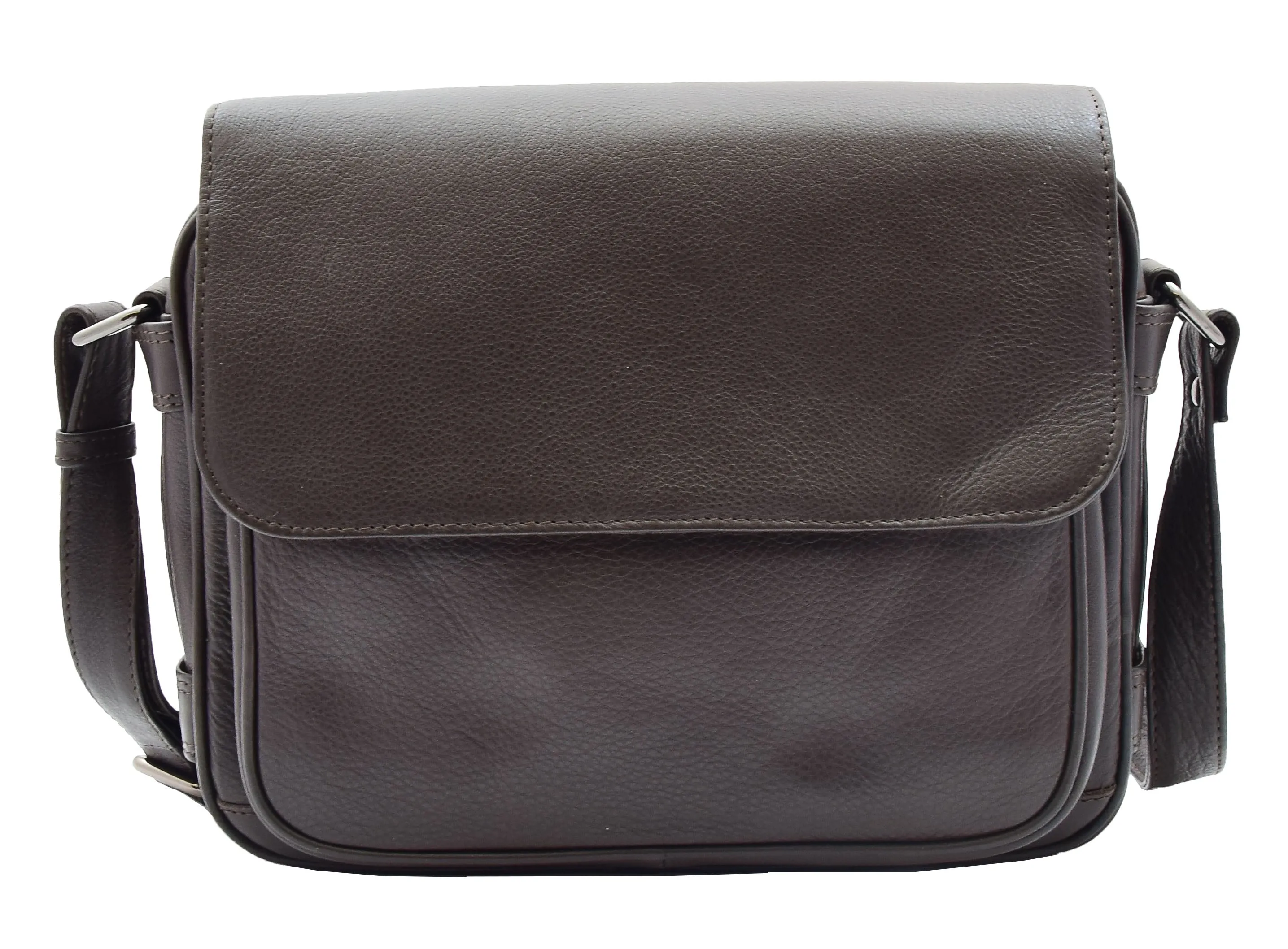 DR353 Women's Leather Cross Body Bag Casual Flap over Organiser Brown