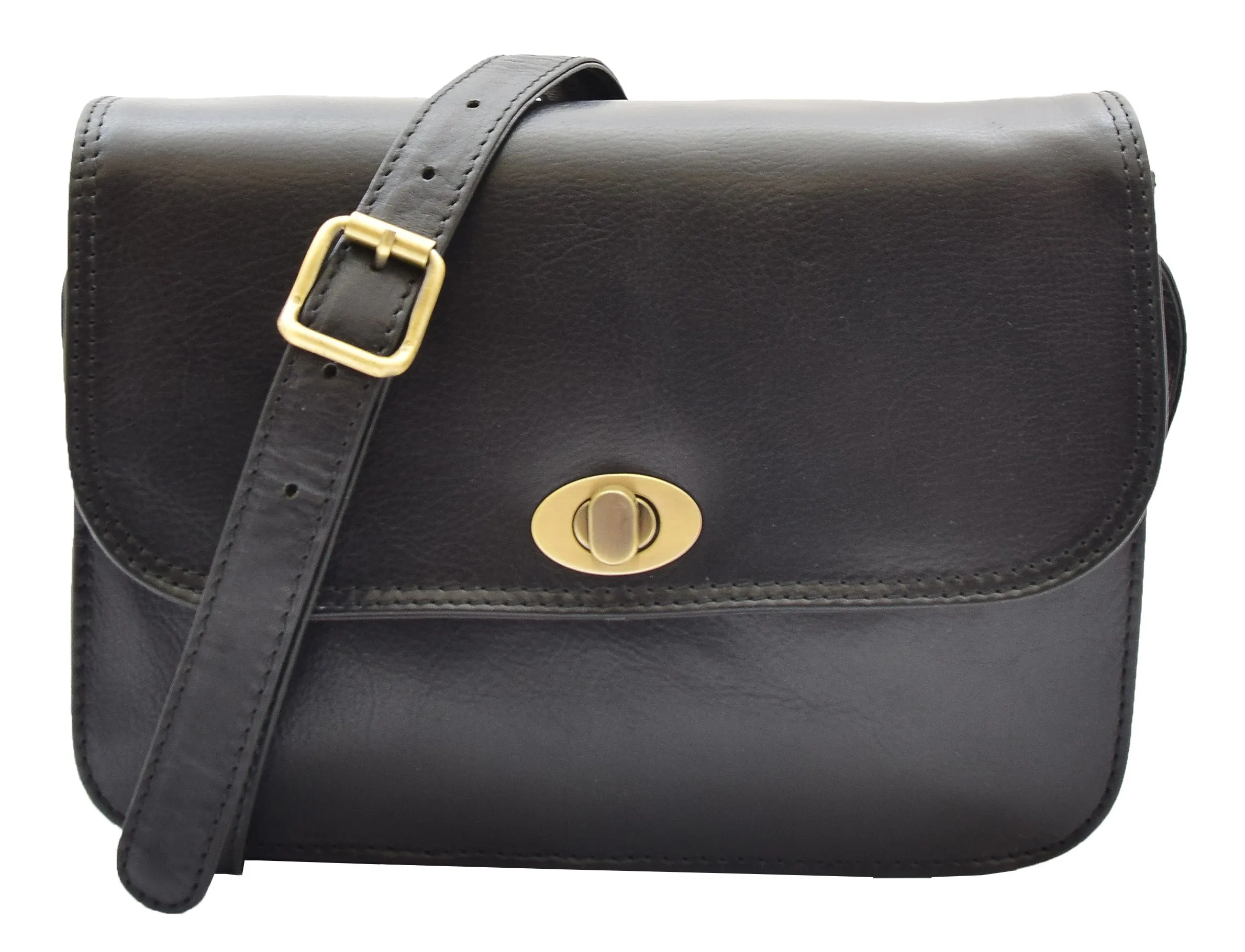 DR356 Women's Crossbody Bag Real Leather Messenger Black