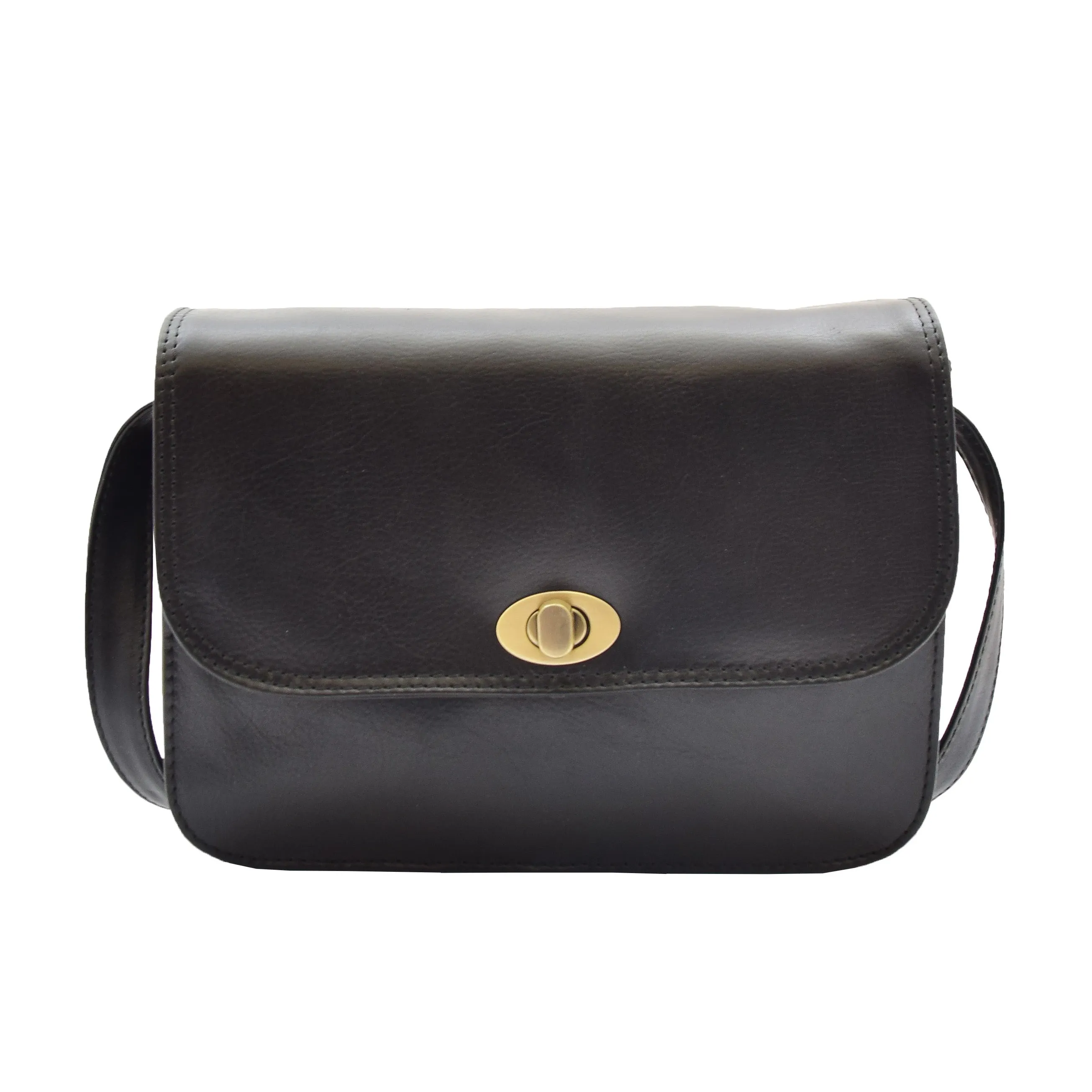 DR356 Women's Crossbody Bag Real Leather Messenger Black