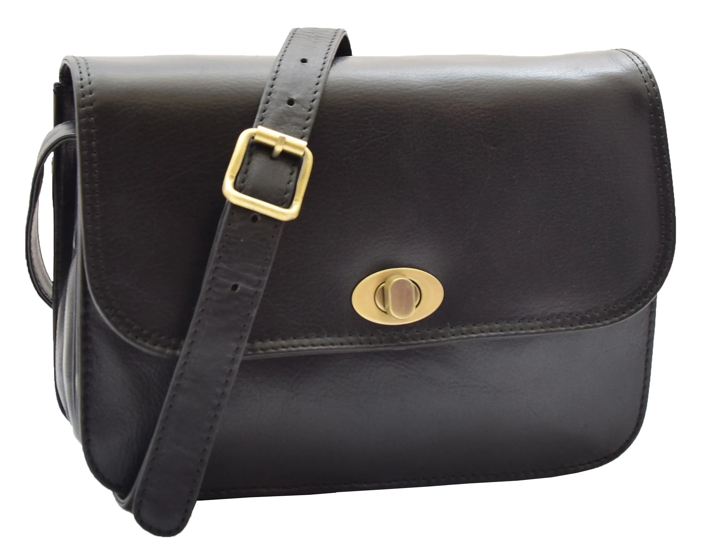 DR356 Women's Crossbody Bag Real Leather Messenger Black