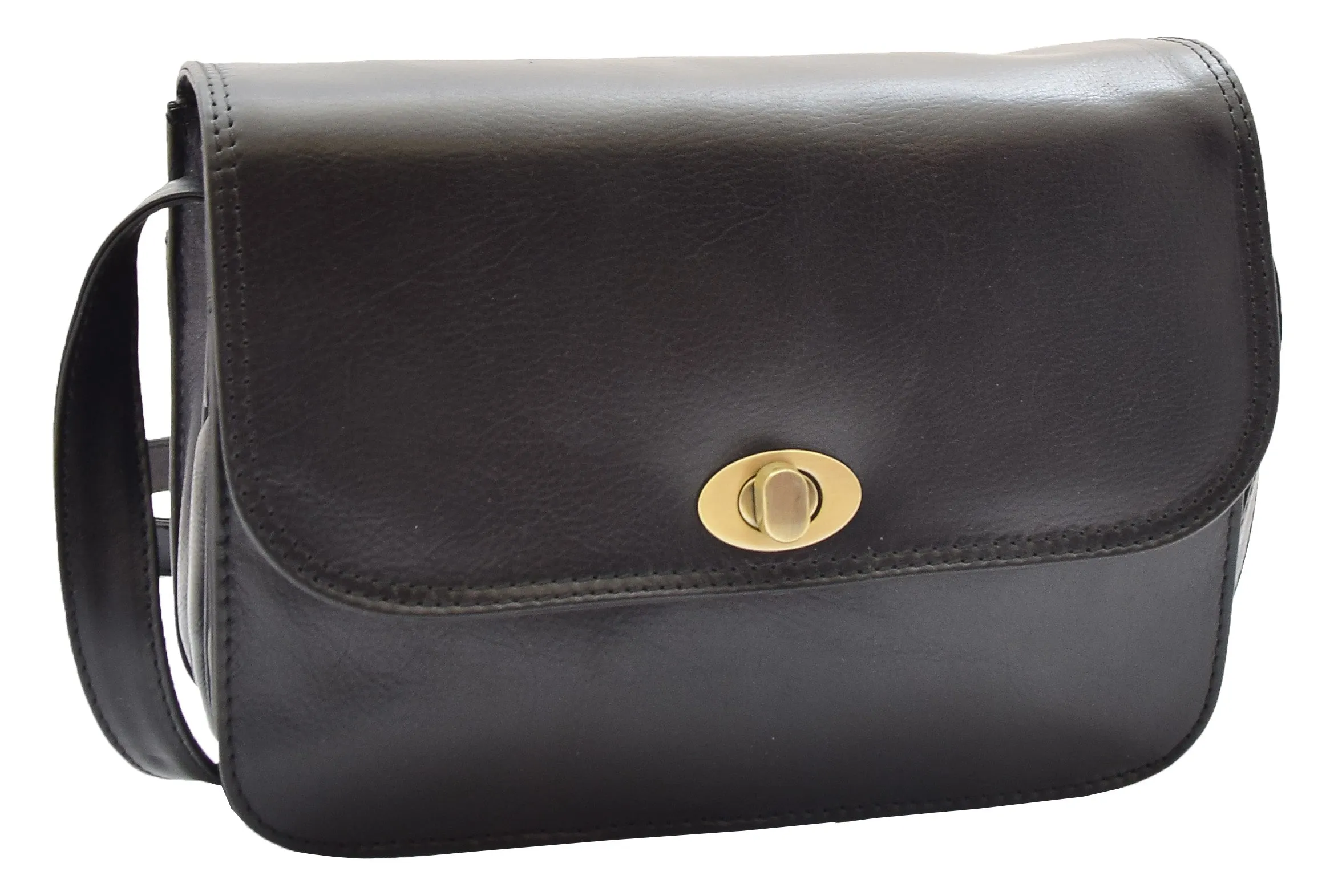DR356 Women's Crossbody Bag Real Leather Messenger Black