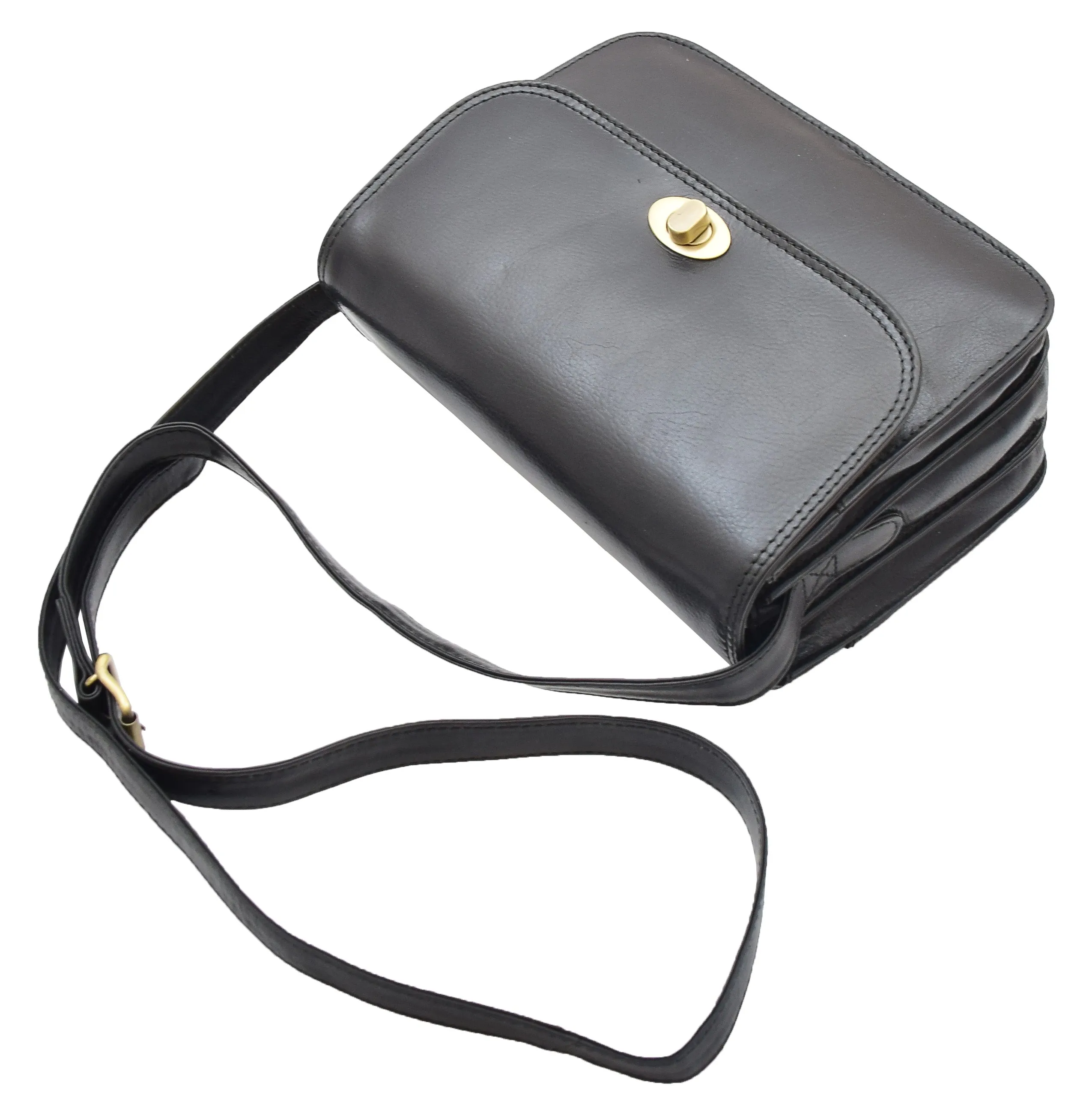 DR356 Women's Crossbody Bag Real Leather Messenger Black