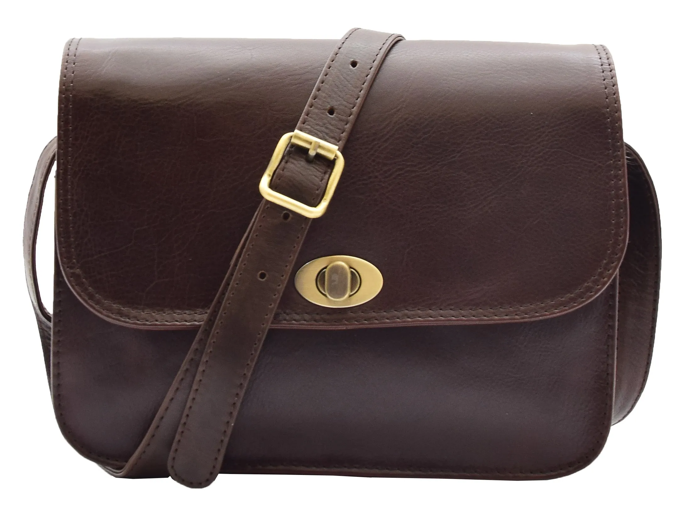 DR356 Women's Crossbody Bag Real Leather Messenger Brown