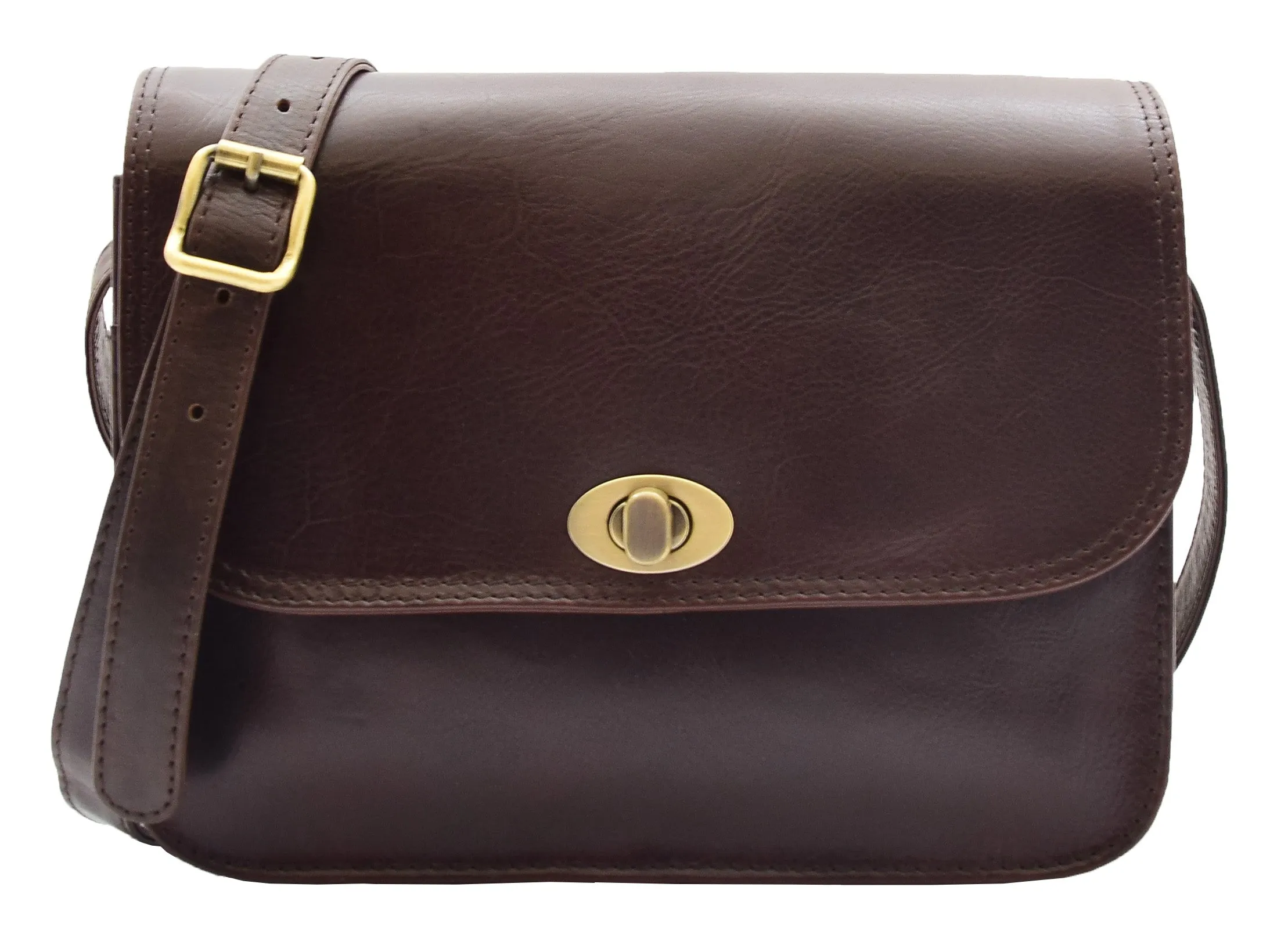 DR356 Women's Crossbody Bag Real Leather Messenger Brown