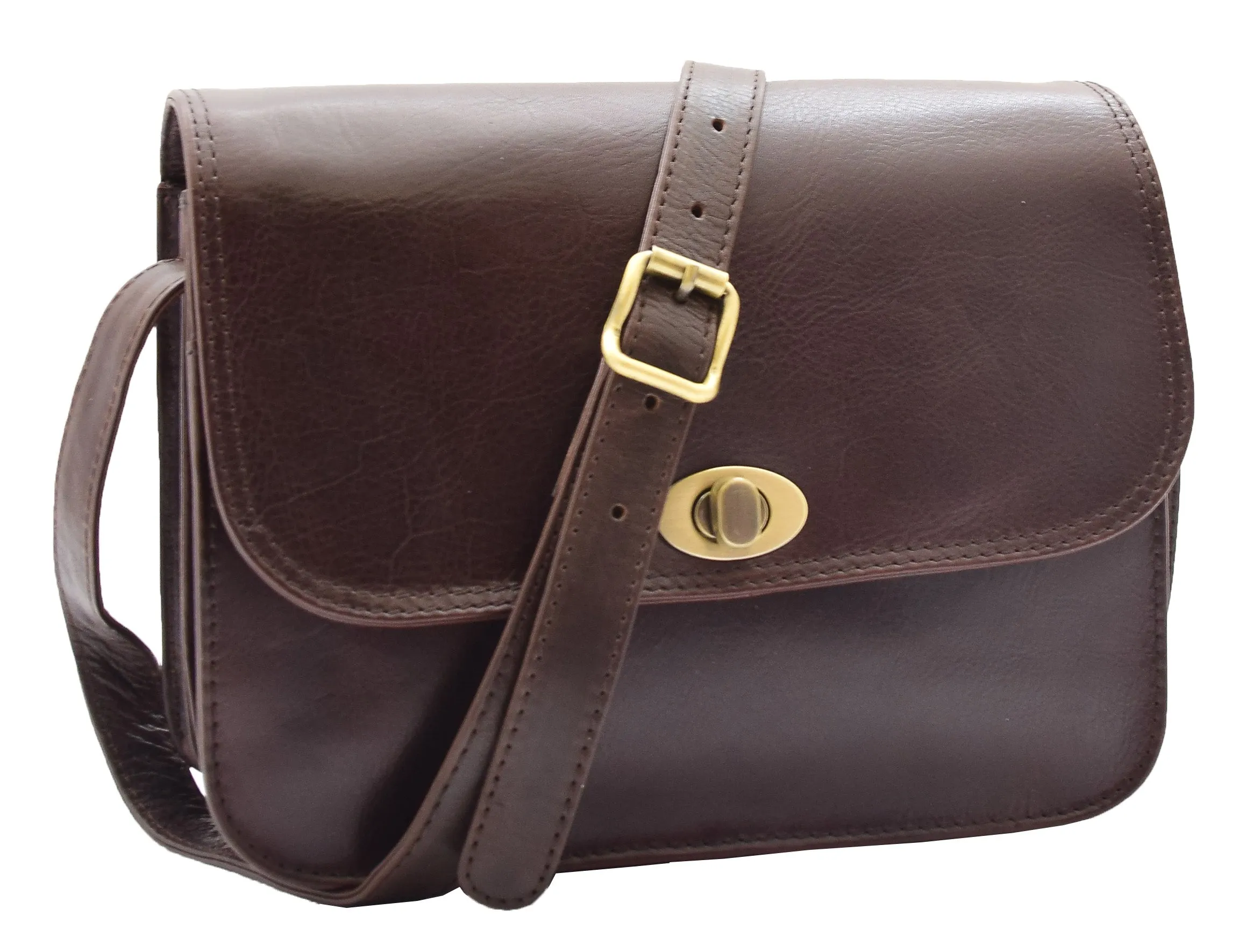 DR356 Women's Crossbody Bag Real Leather Messenger Brown