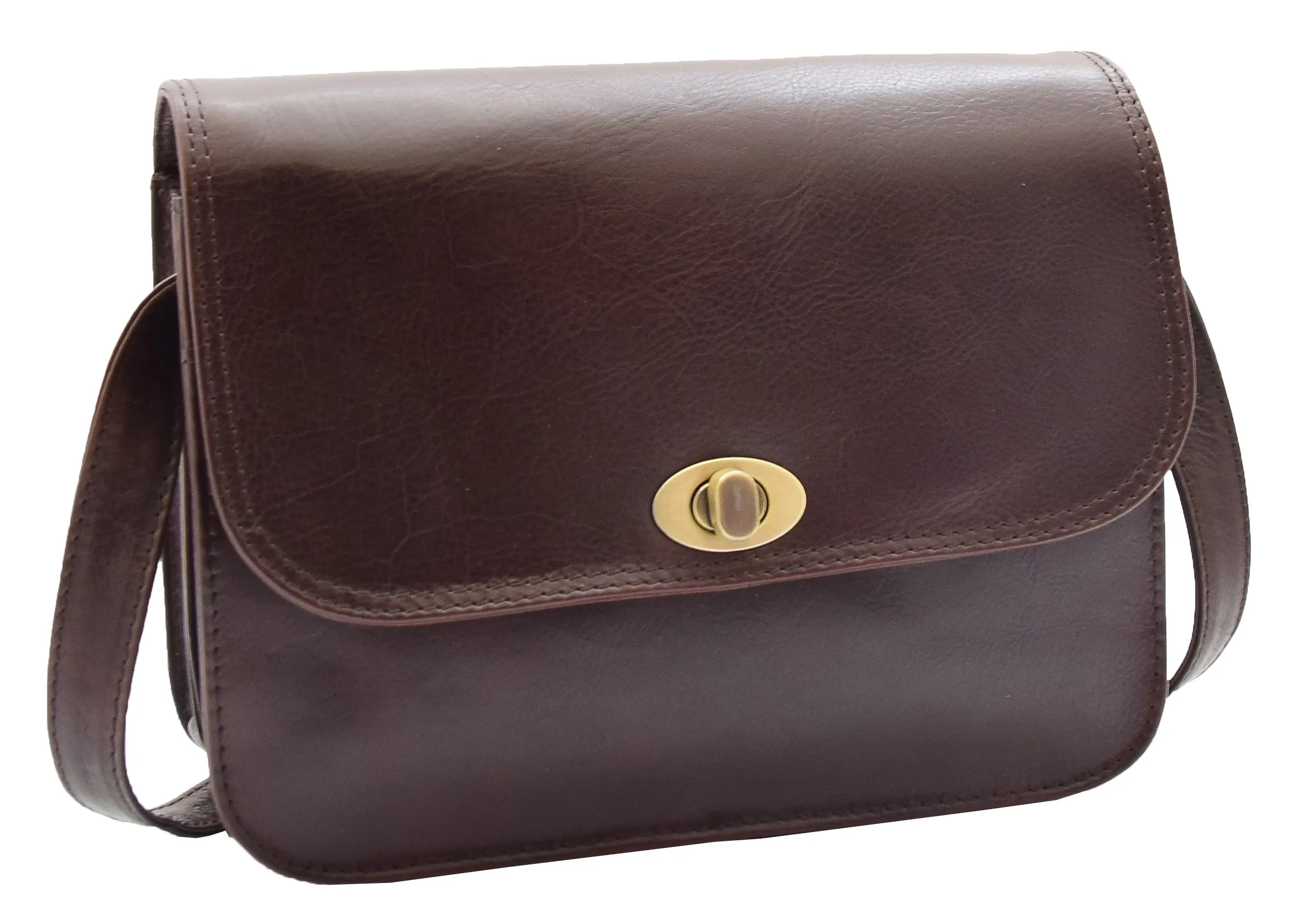 DR356 Women's Crossbody Bag Real Leather Messenger Brown