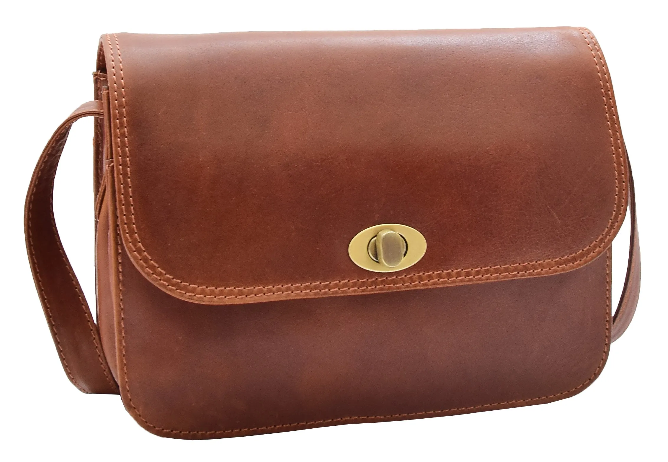 DR356 Women's Crossbody Bag Real Leather Messenger Chestnut