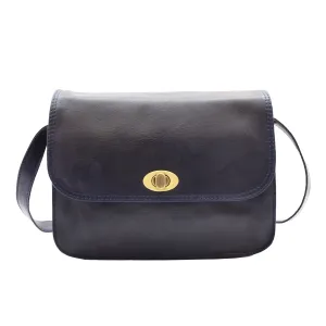 DR356 Women's Crossbody Bag Real Leather Messenger Navy