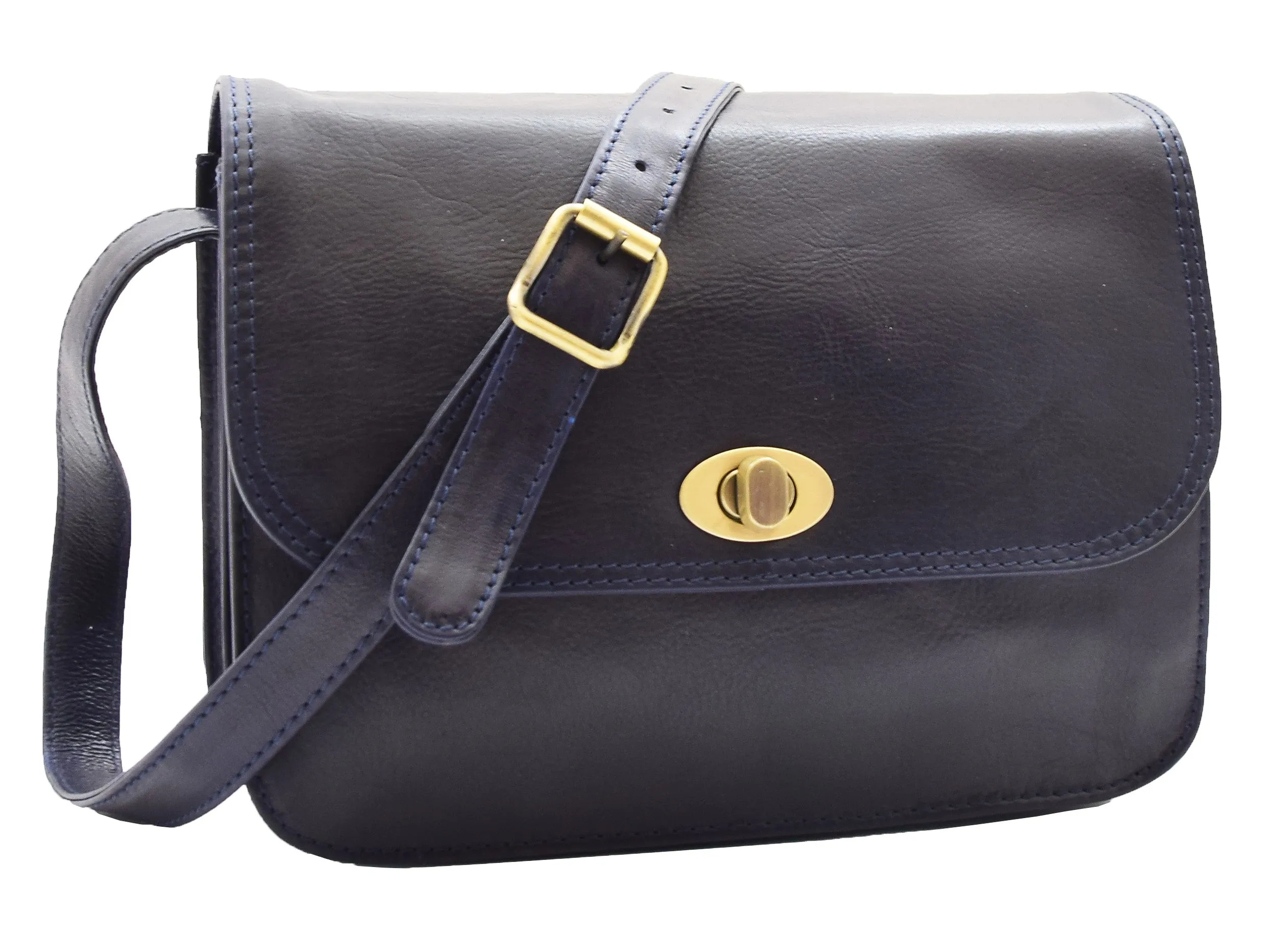 DR356 Women's Crossbody Bag Real Leather Messenger Navy