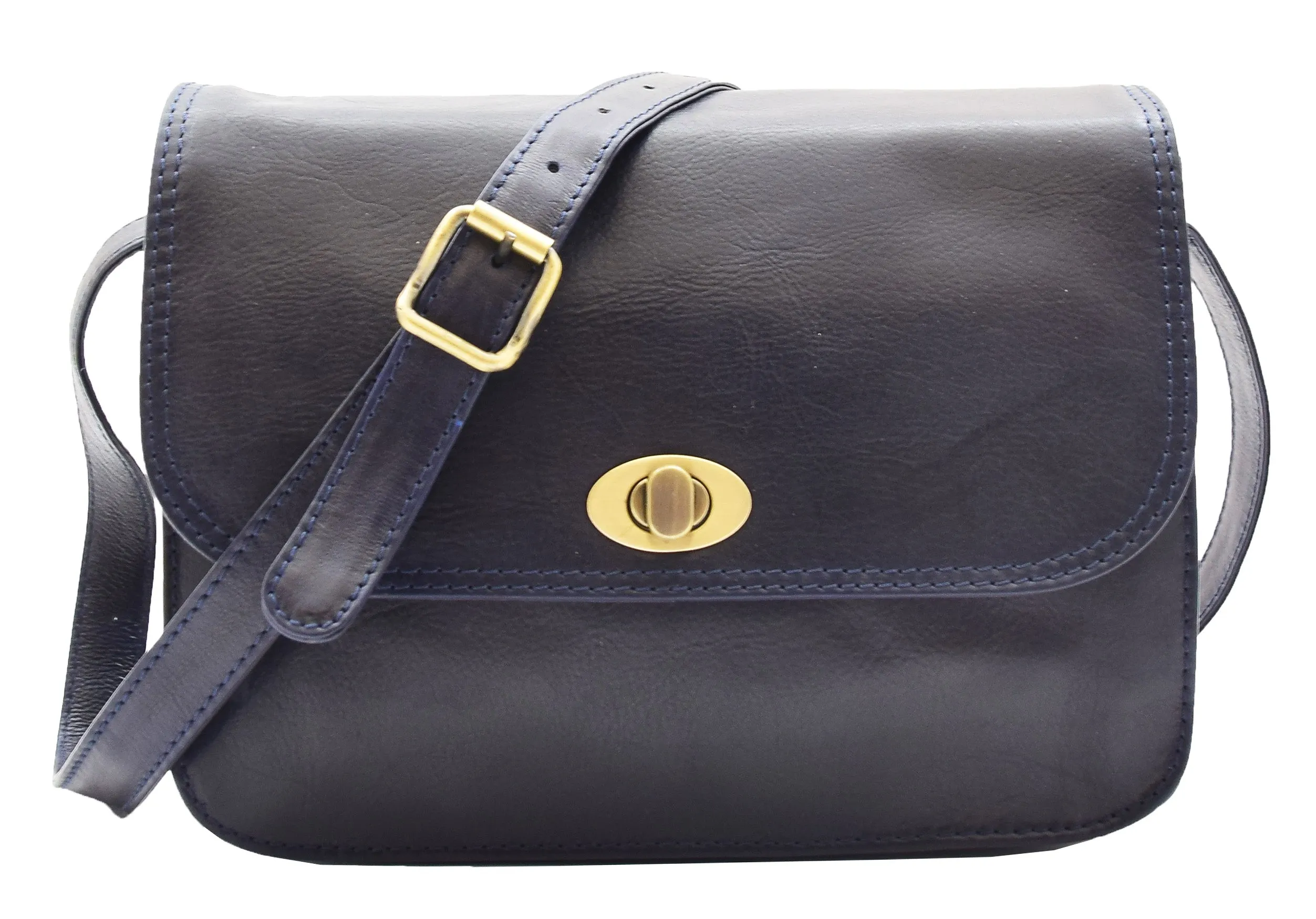 DR356 Women's Crossbody Bag Real Leather Messenger Navy
