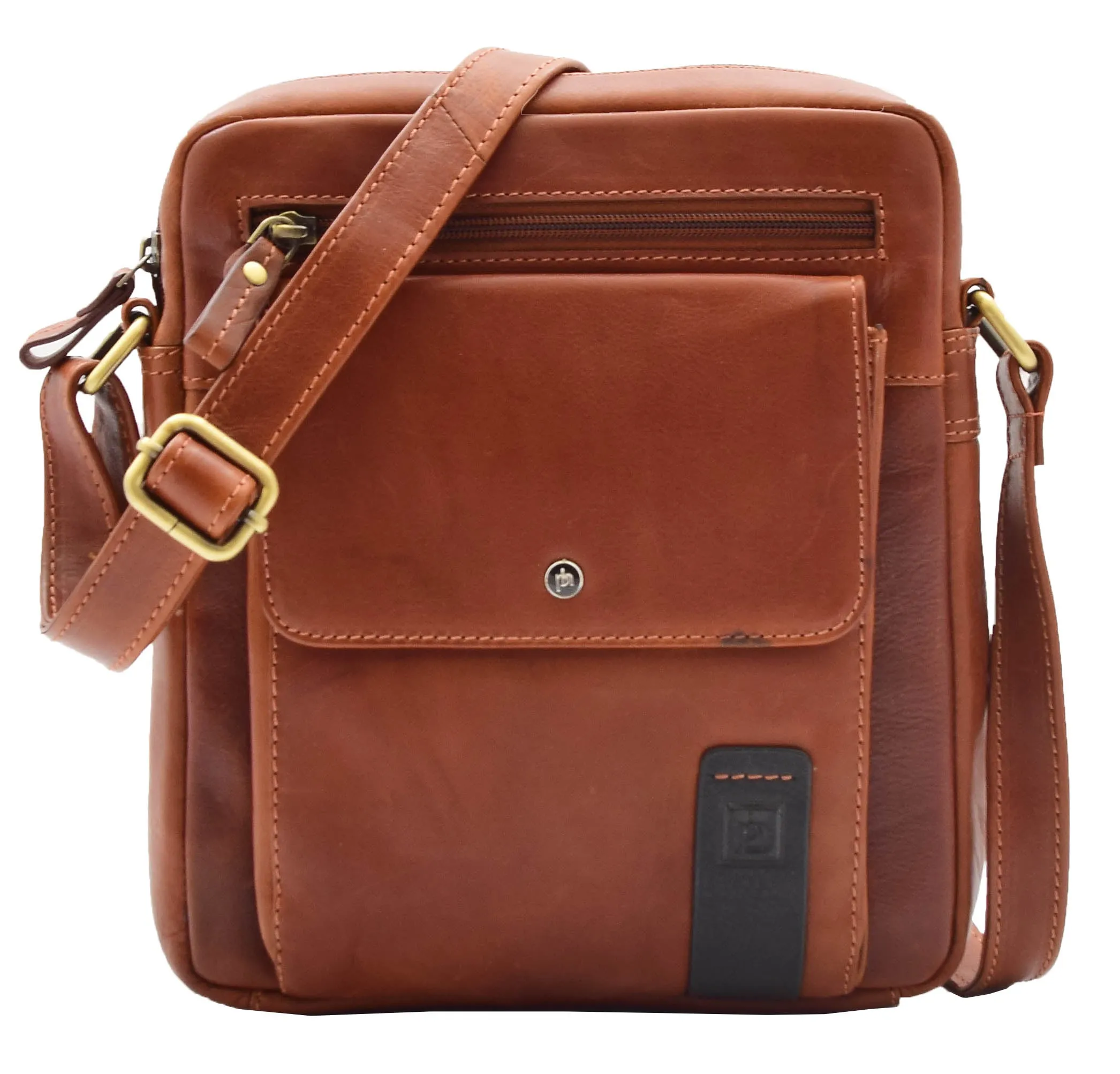 DR359 Men's Leather Cross Body Travel Organiser Bag Chestnut