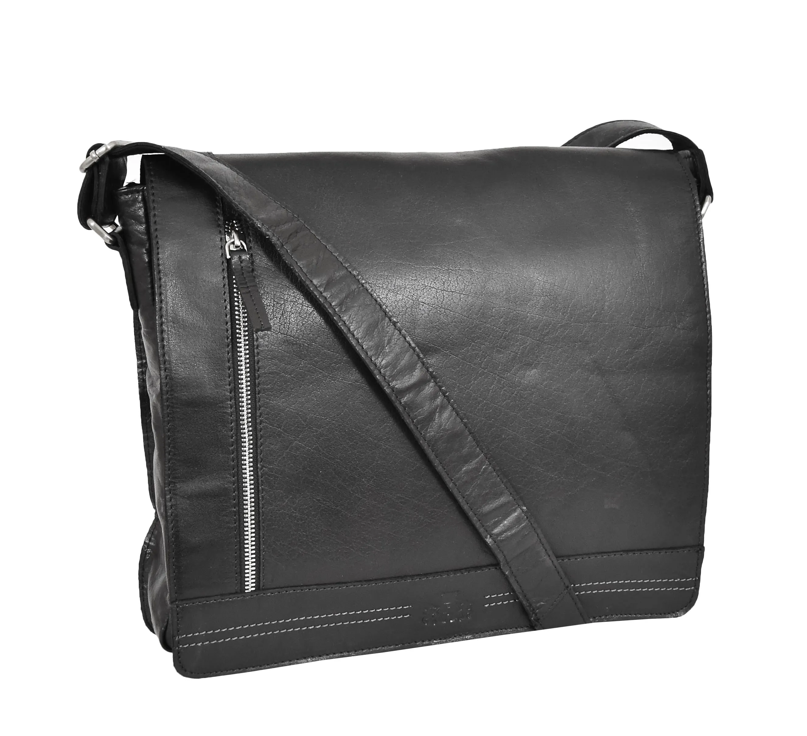 DR456 Men's Leather Flap Over Cross Body Bag Black