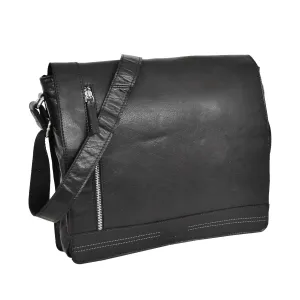 DR456 Men's Leather Flap Over Cross Body Bag Black