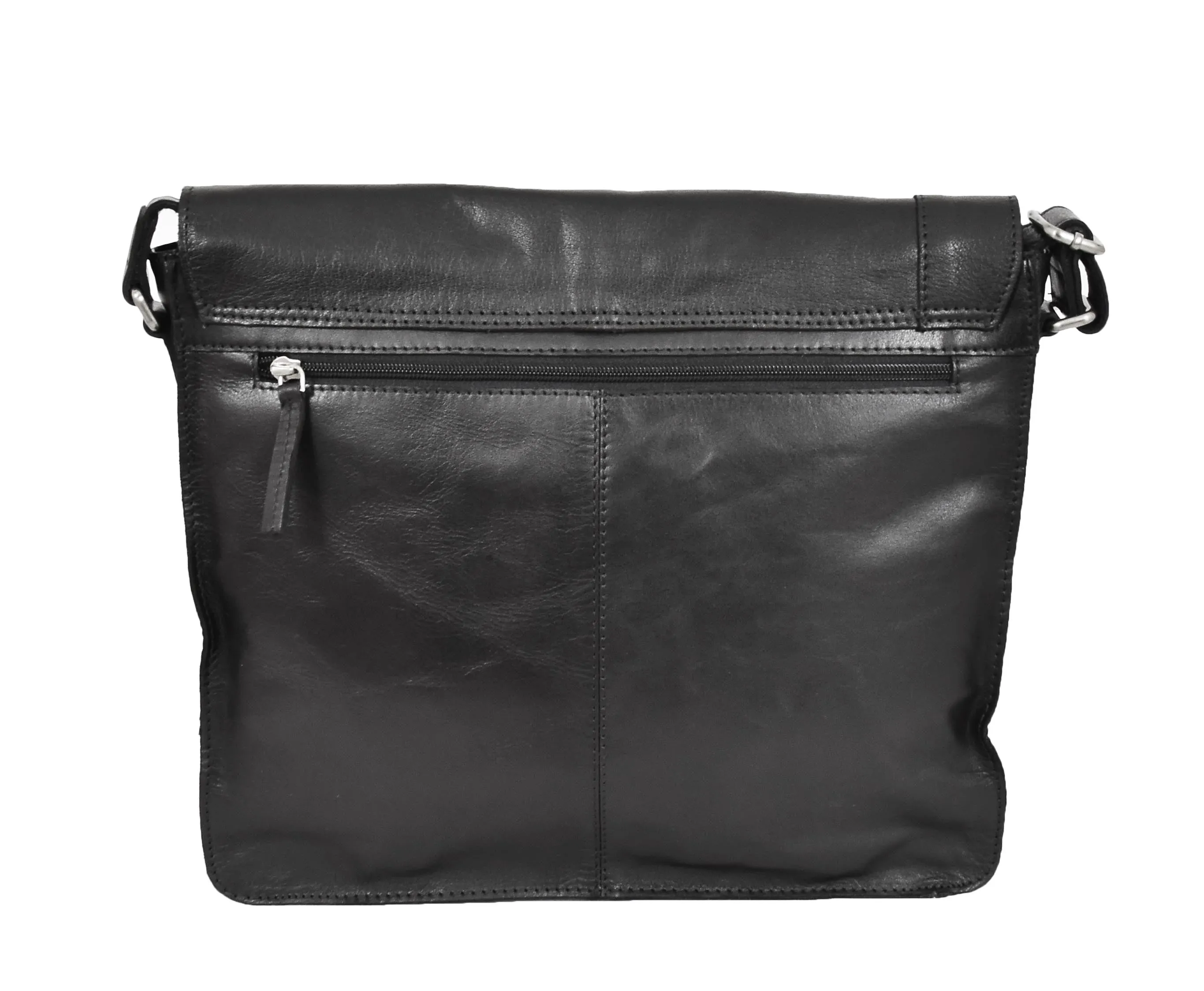 DR456 Men's Leather Flap Over Cross Body Bag Black