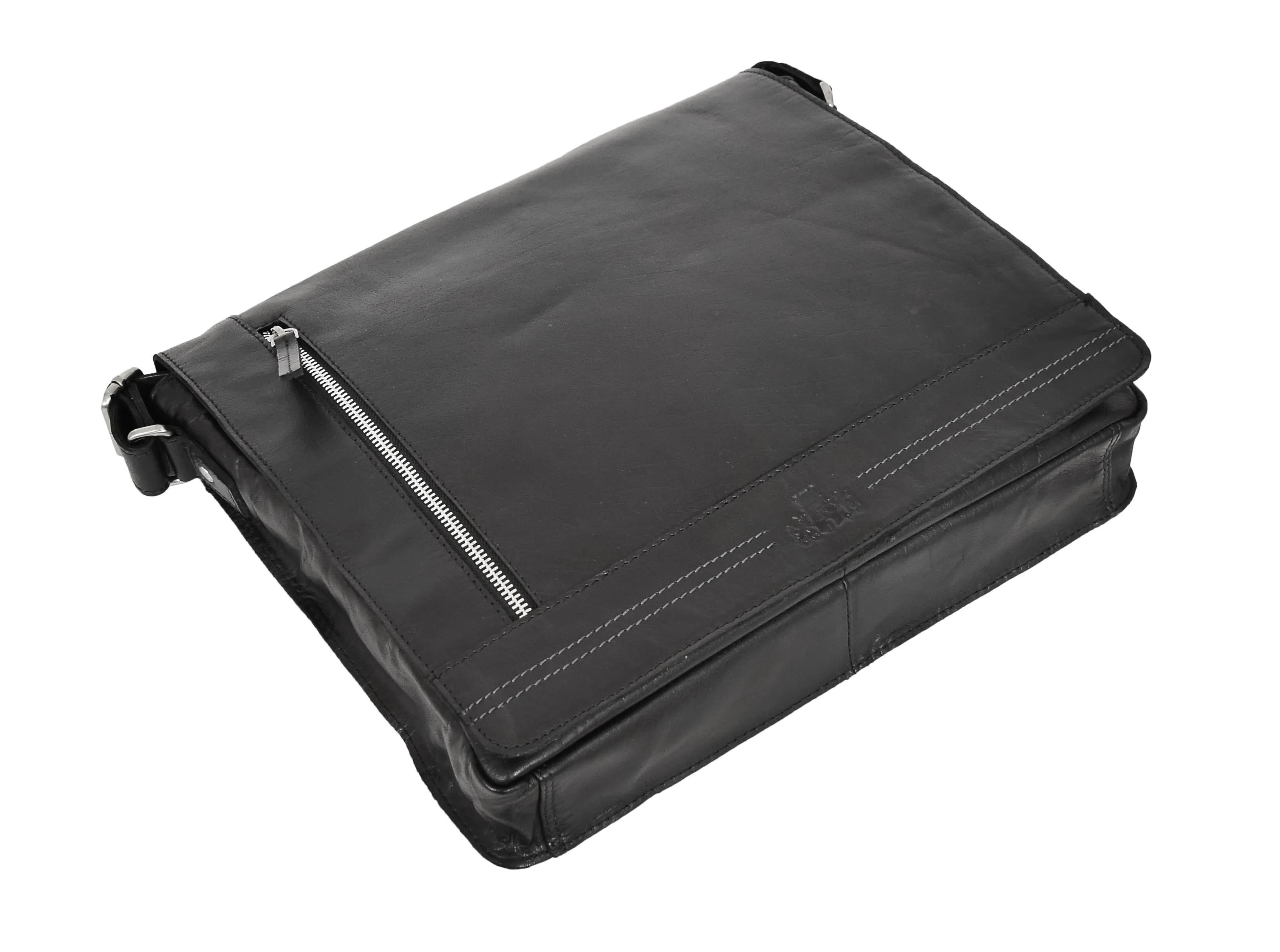 DR456 Men's Leather Flap Over Cross Body Bag Black
