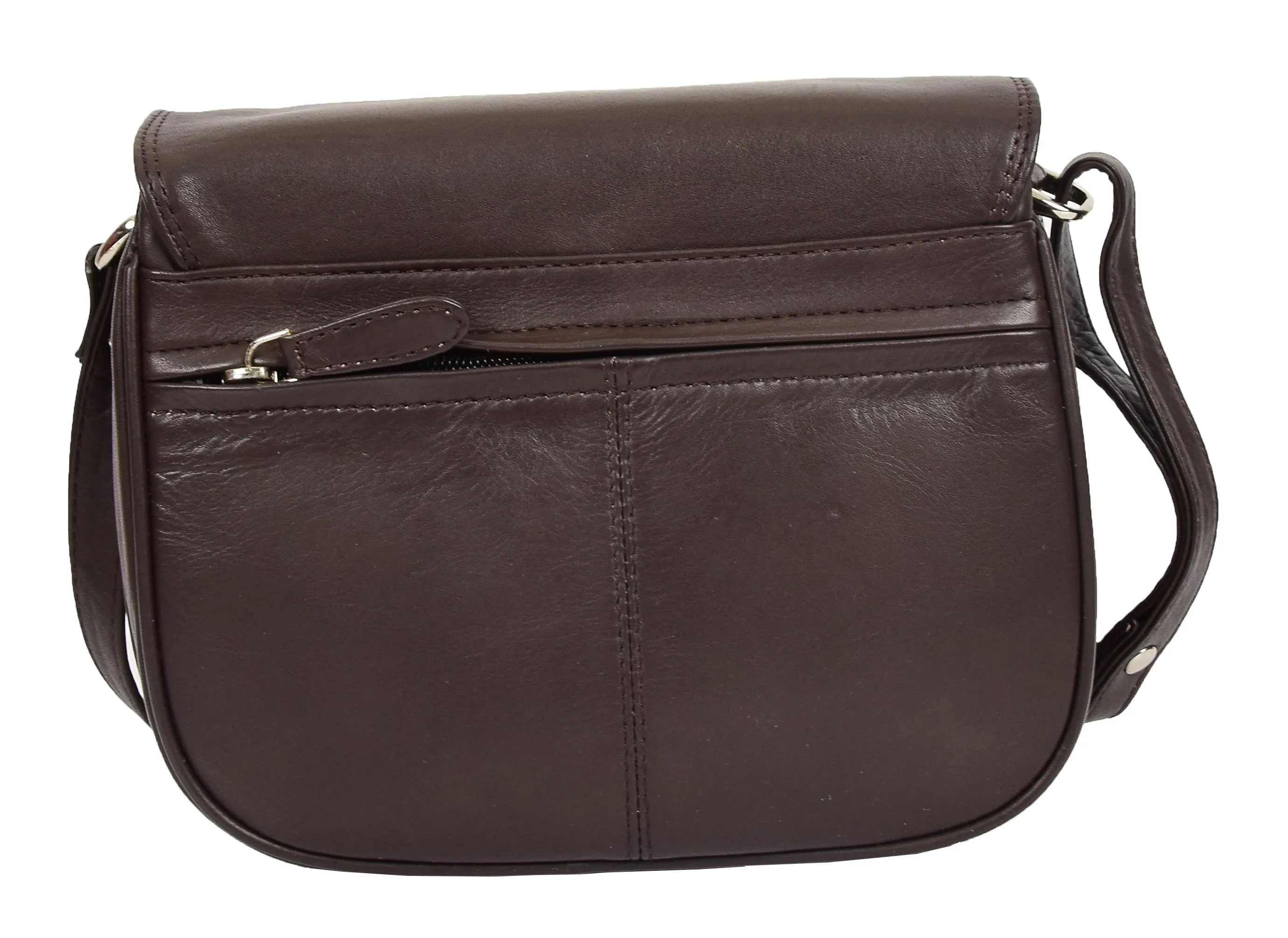 DR459 Women's Leather Cross Body Flap over Bag Brown