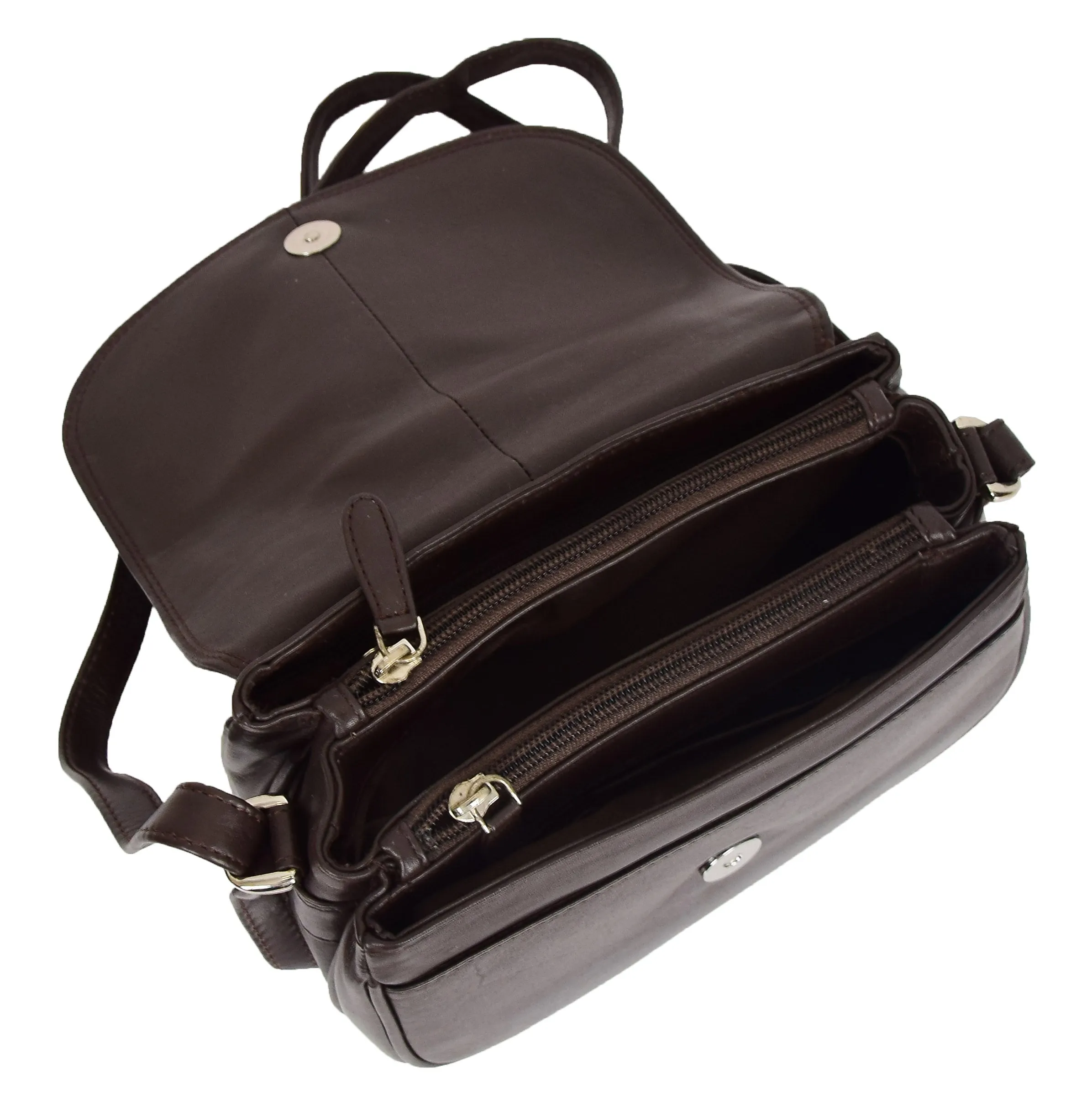 DR459 Women's Leather Cross Body Flap over Bag Brown