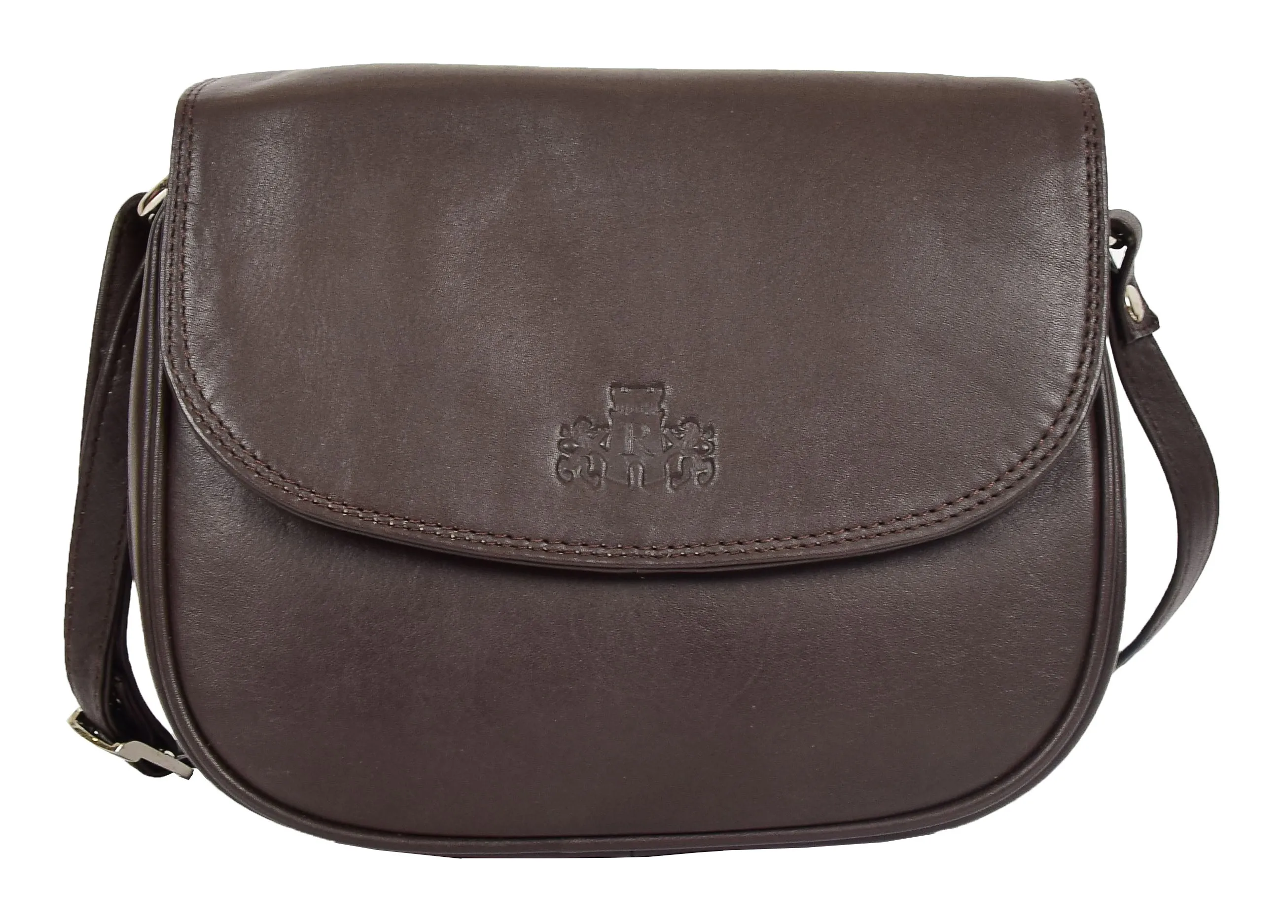 DR459 Women's Leather Cross Body Flap over Bag Brown