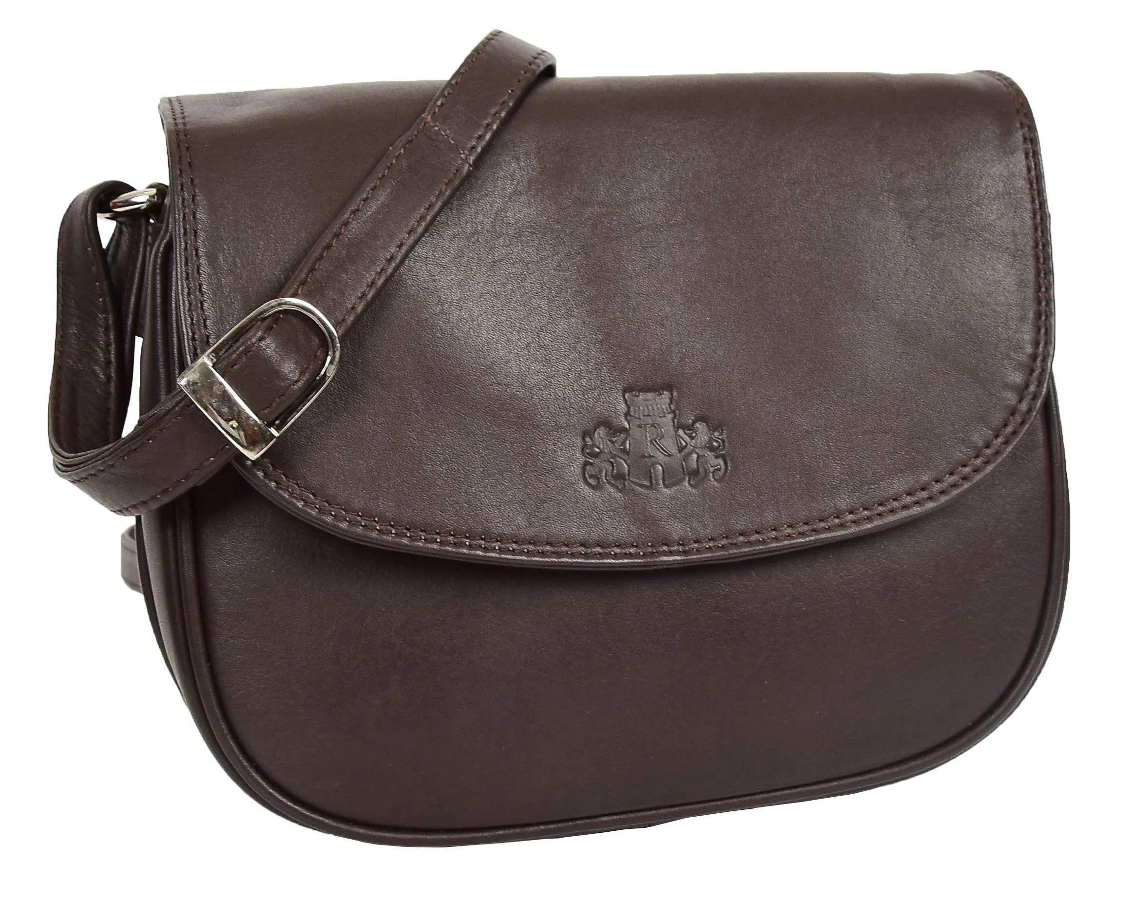 DR459 Women's Leather Cross Body Flap over Bag Brown