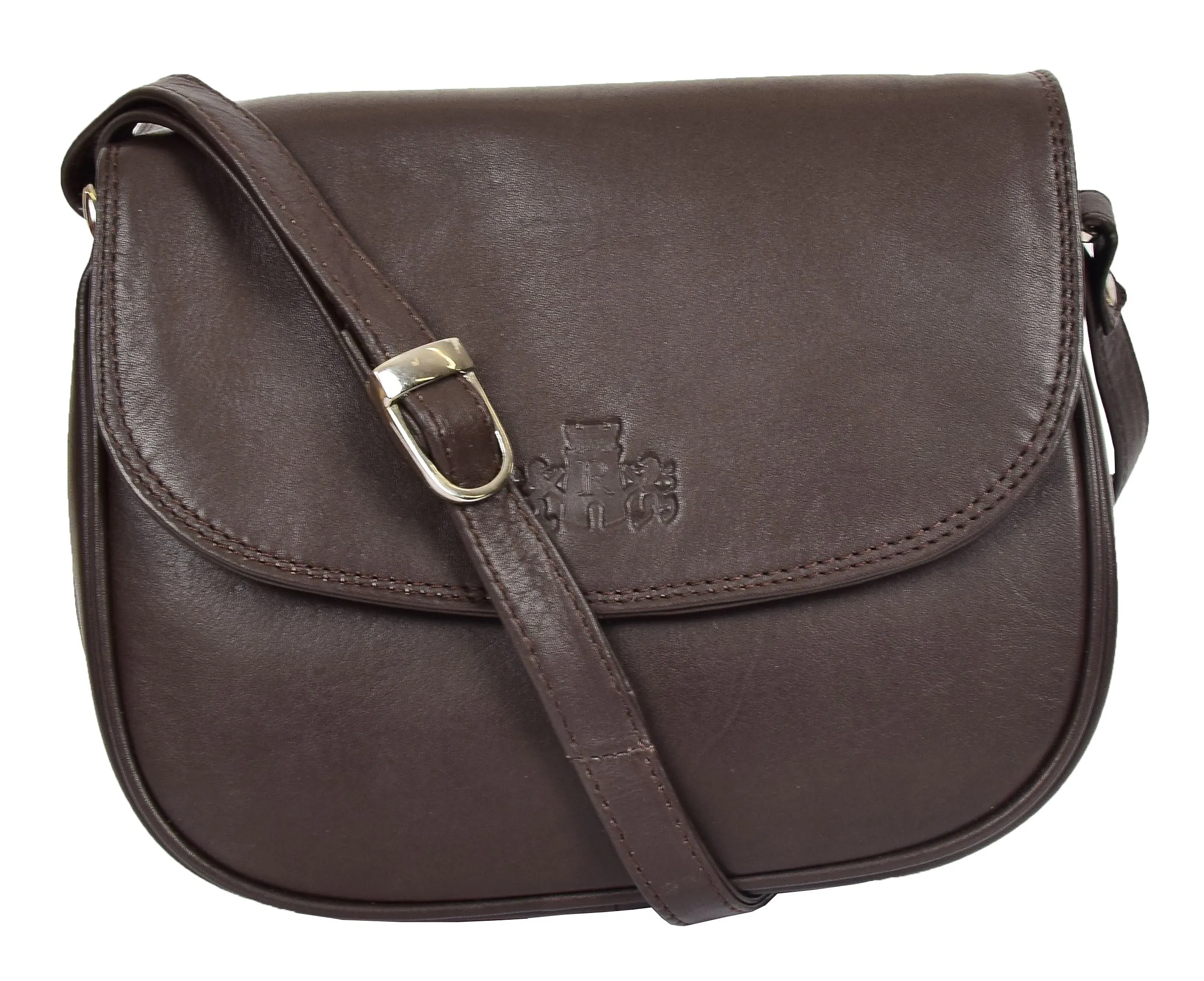 DR459 Women's Leather Cross Body Flap over Bag Brown