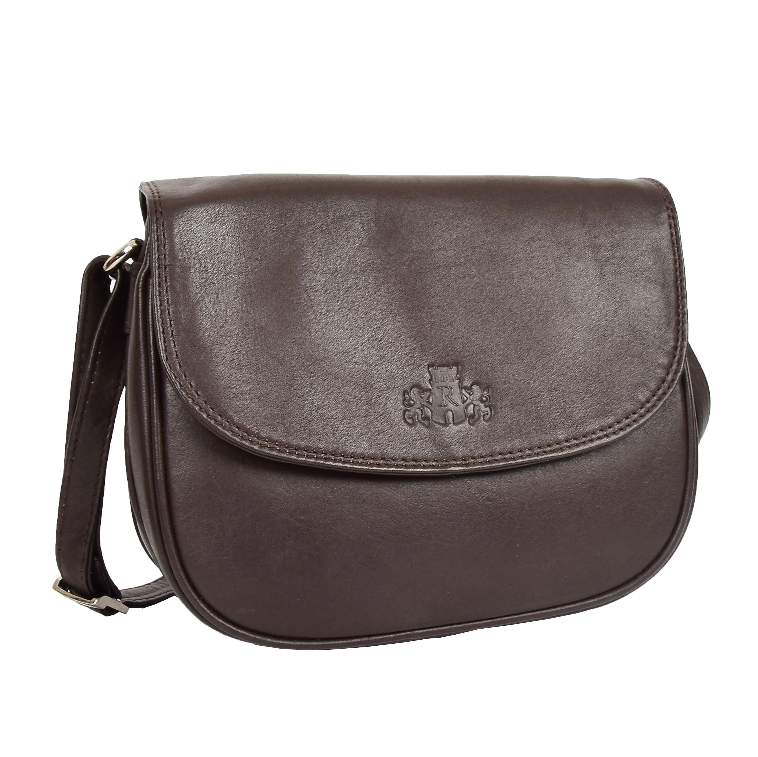 DR459 Women's Leather Cross Body Flap over Bag Brown