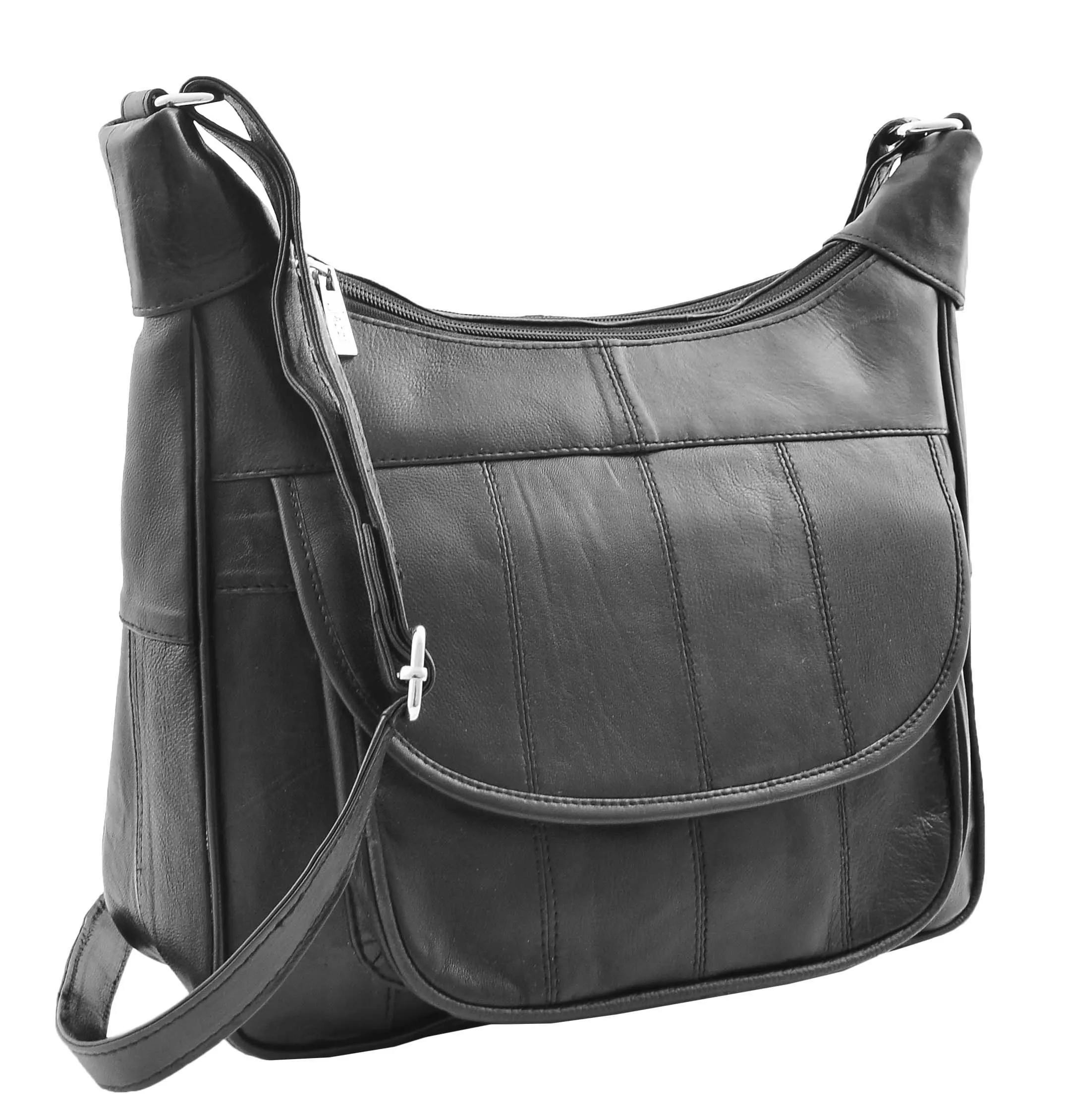 DR468 Women's Leather Cross Body Organiser Bag Black