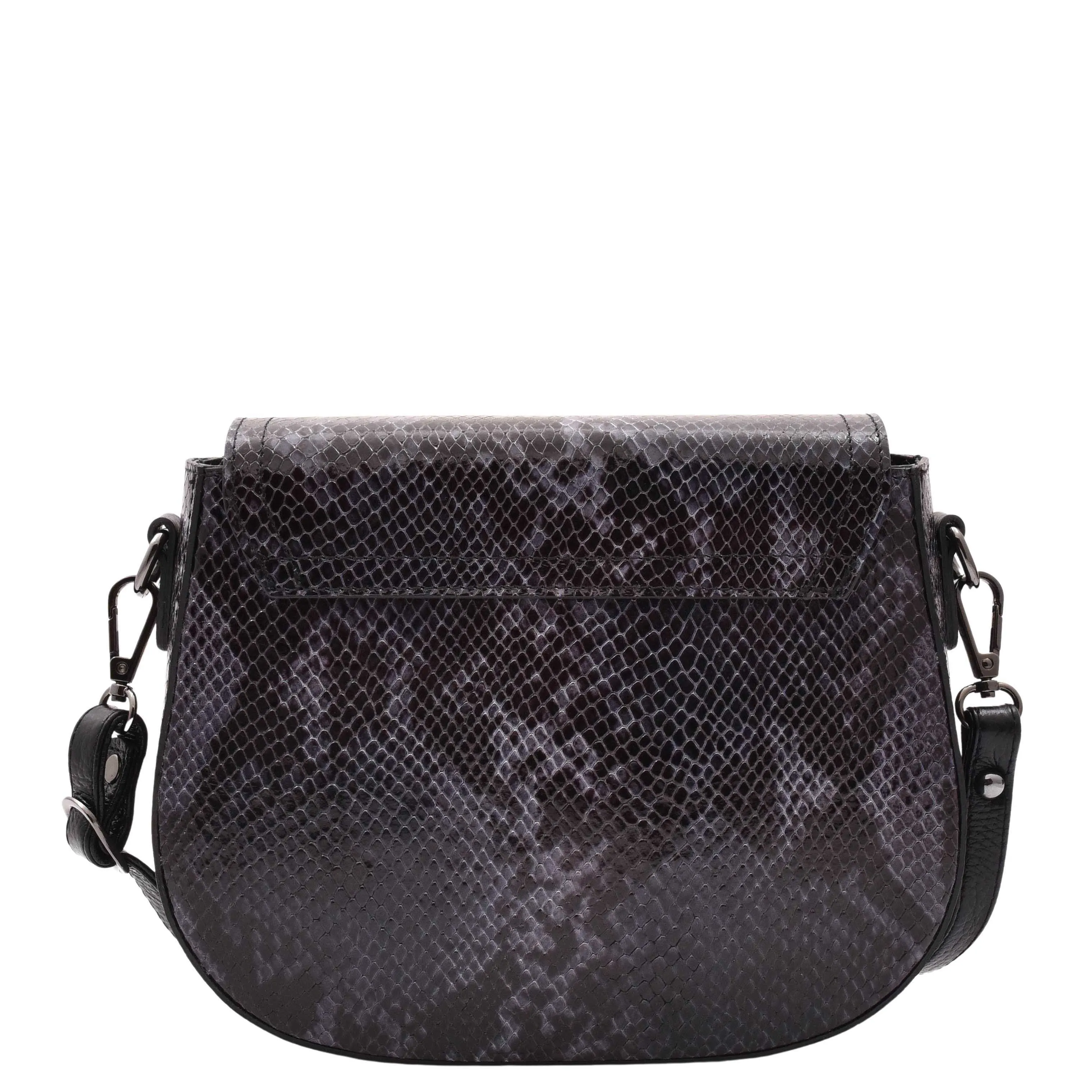 DR578 Women's Genuine Leather Small Sized Cross Body Bag Snake Print Navy