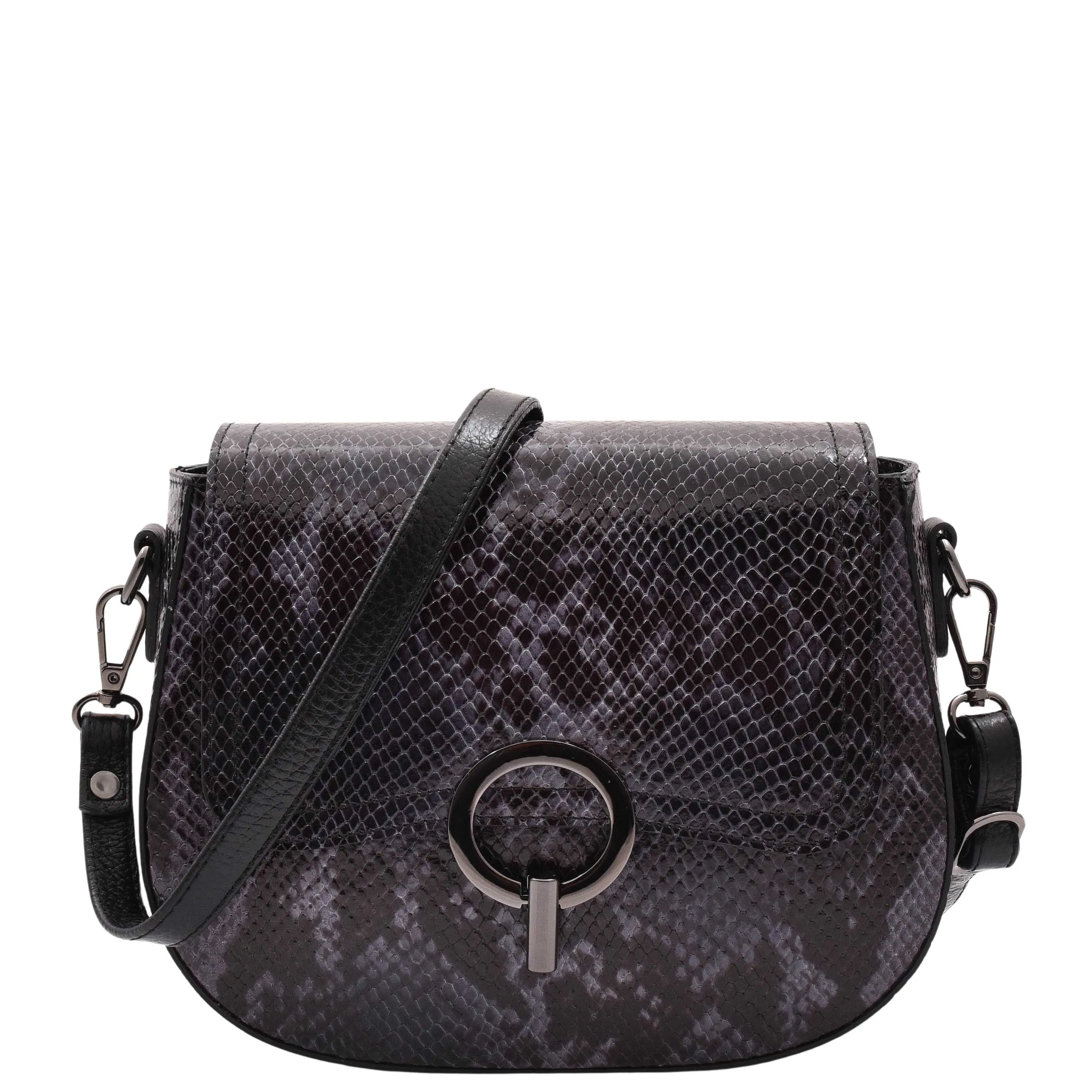 DR578 Women's Genuine Leather Small Sized Cross Body Bag Snake Print Navy