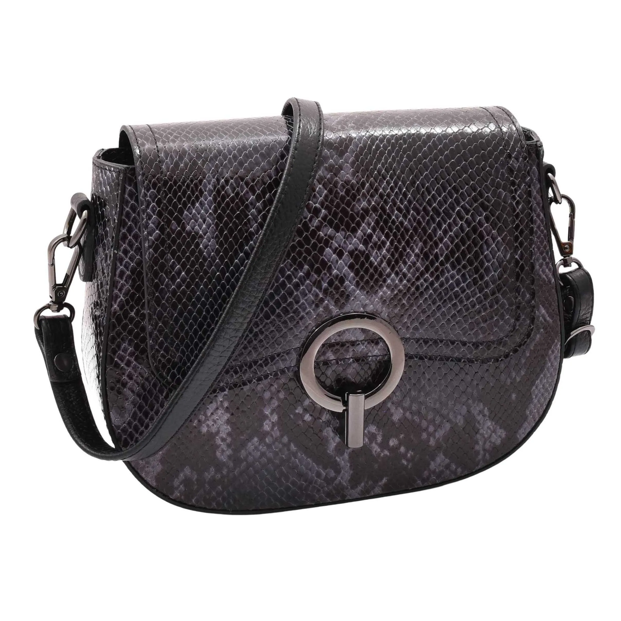 DR578 Women's Genuine Leather Small Sized Cross Body Bag Snake Print Navy