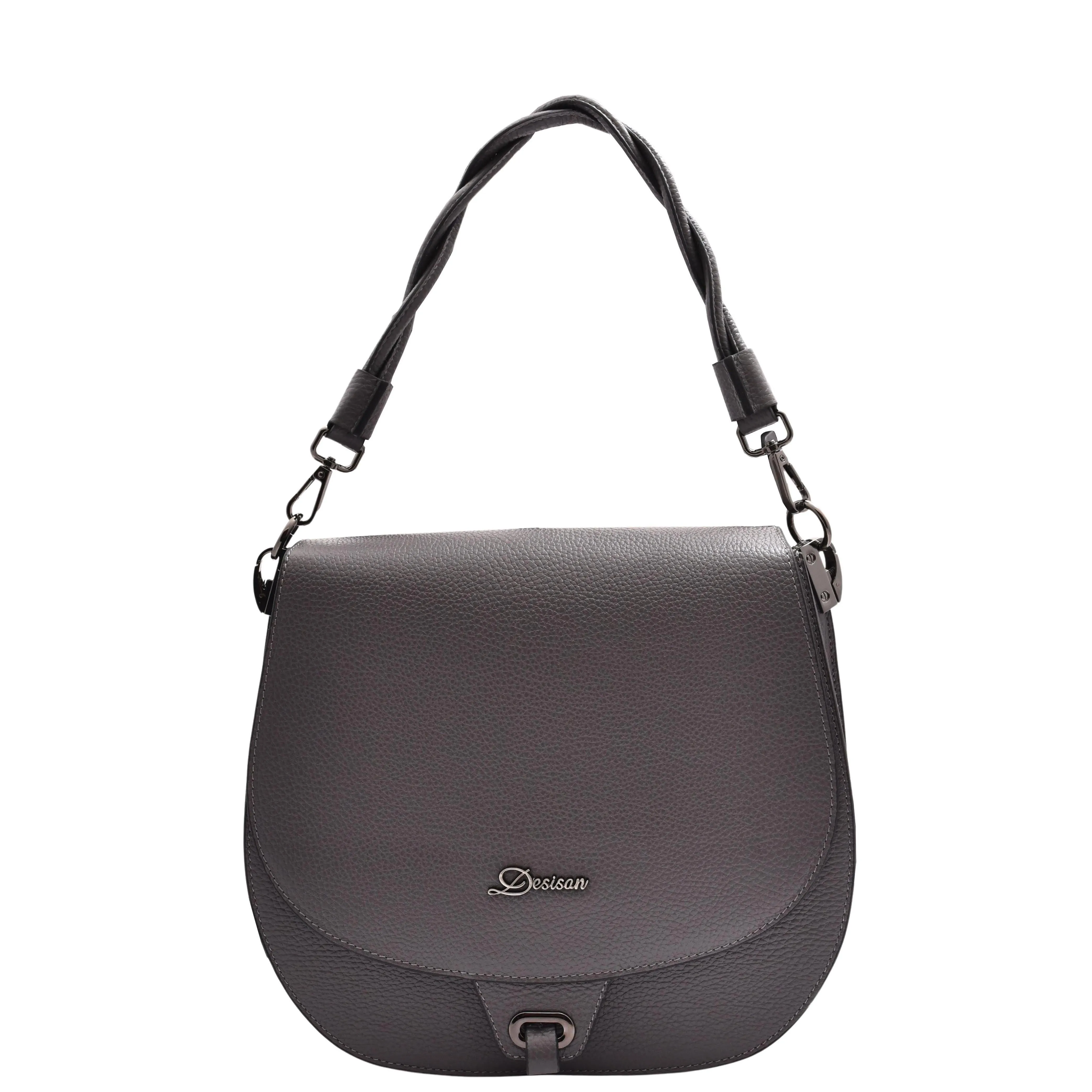 DR581 Women's Real Leather Twist Handle Shoulder Bag Grey
