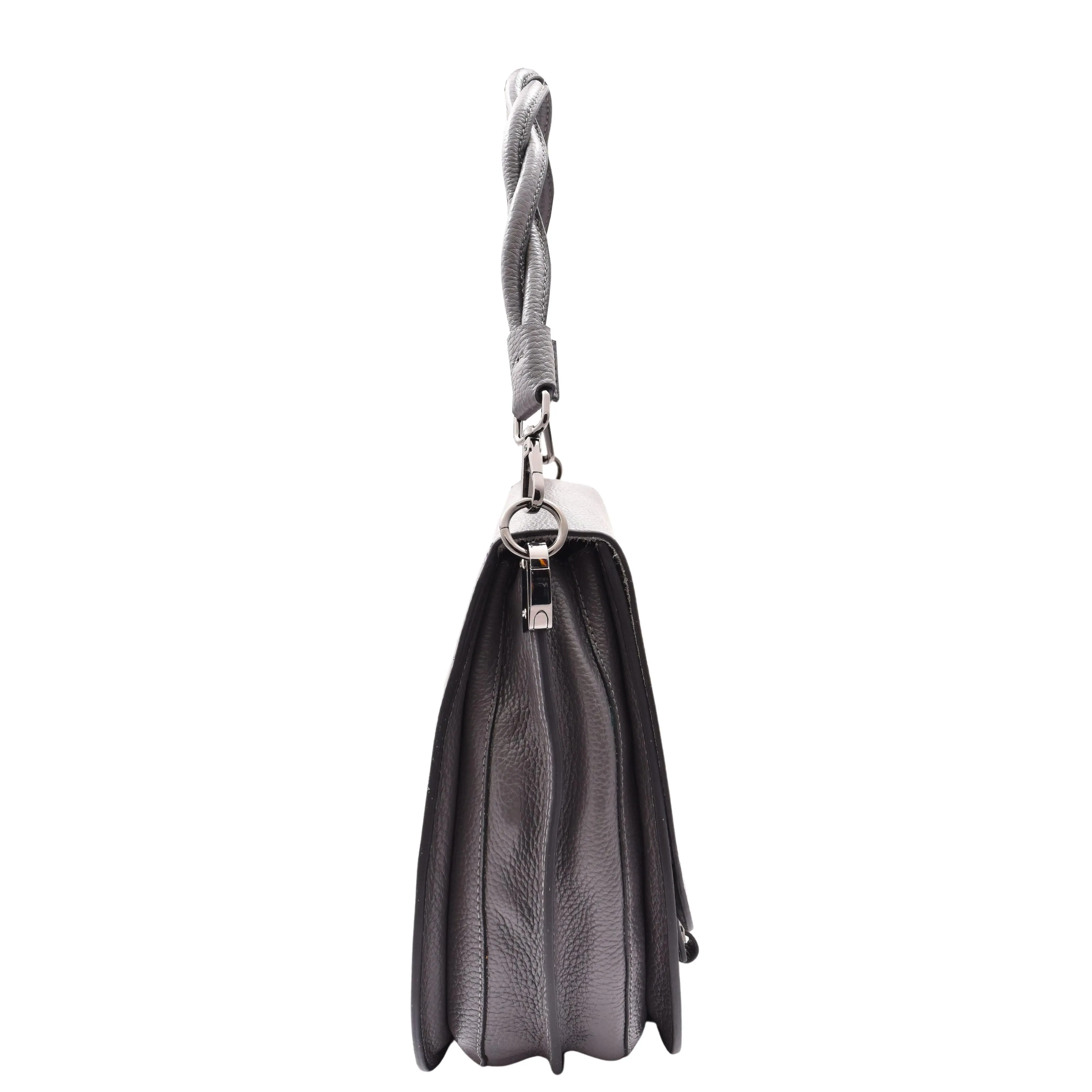 DR581 Women's Real Leather Twist Handle Shoulder Bag Grey